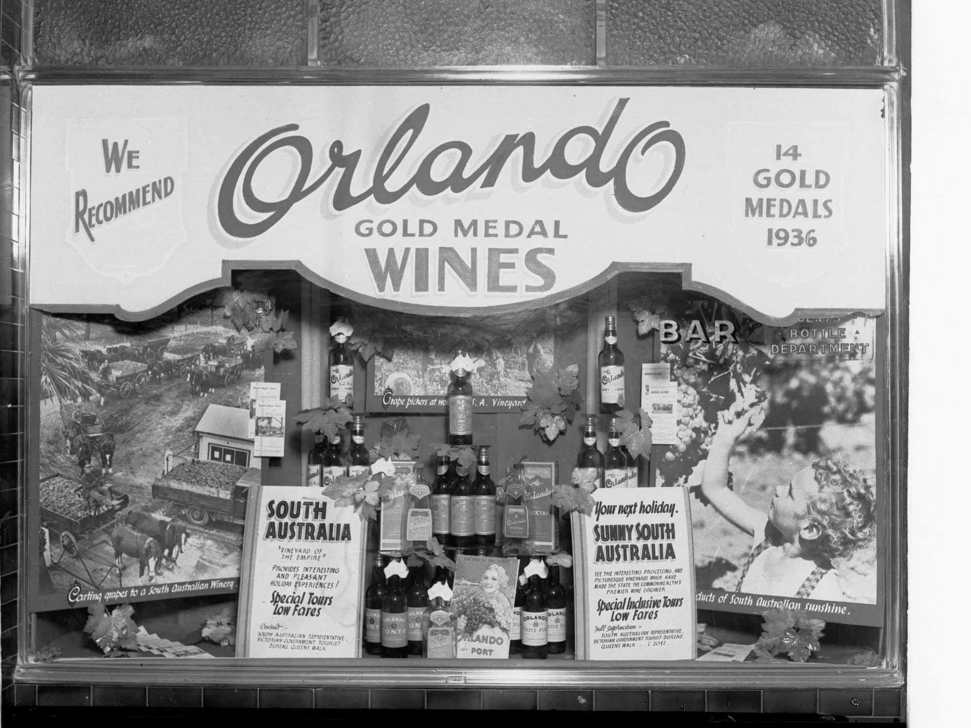 Orlando Wine Window Display Showing Bottles and Posters