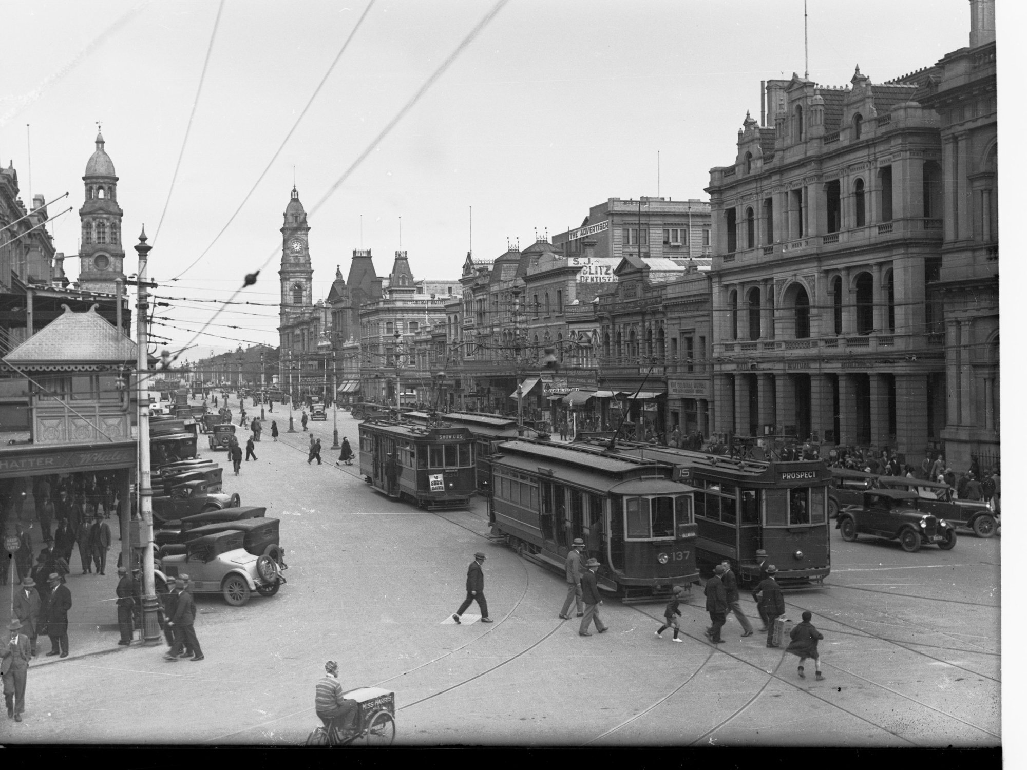 King William Street Looking South Showing Carts and Trams