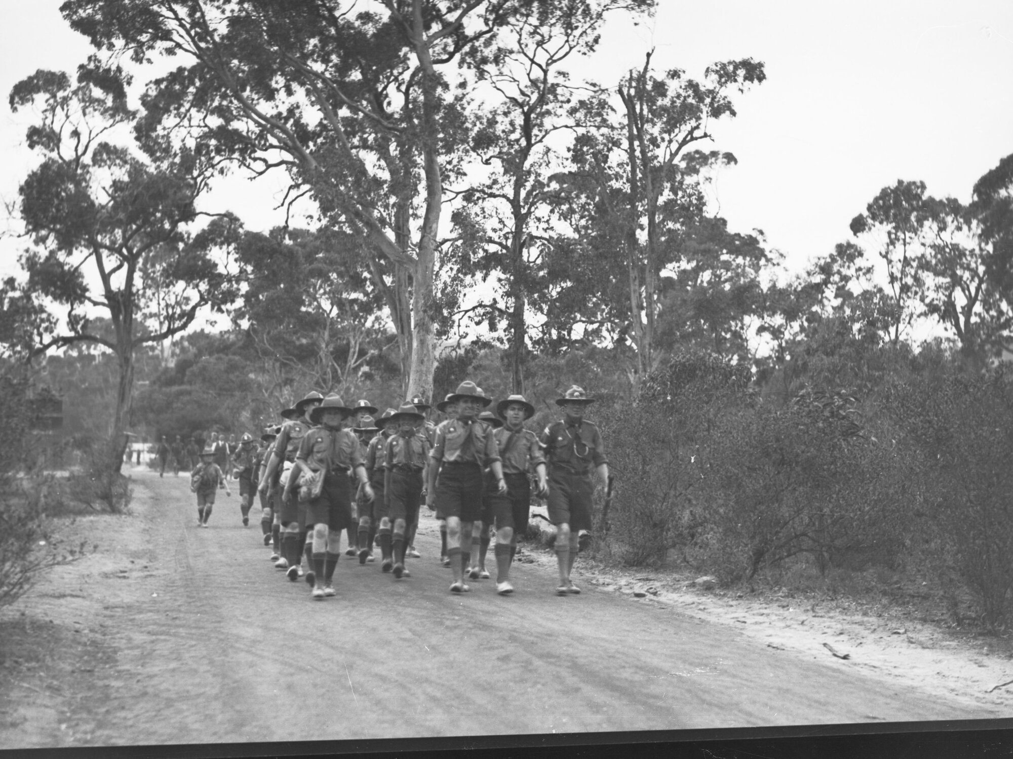 Boy Scout camp at Belair boys marching