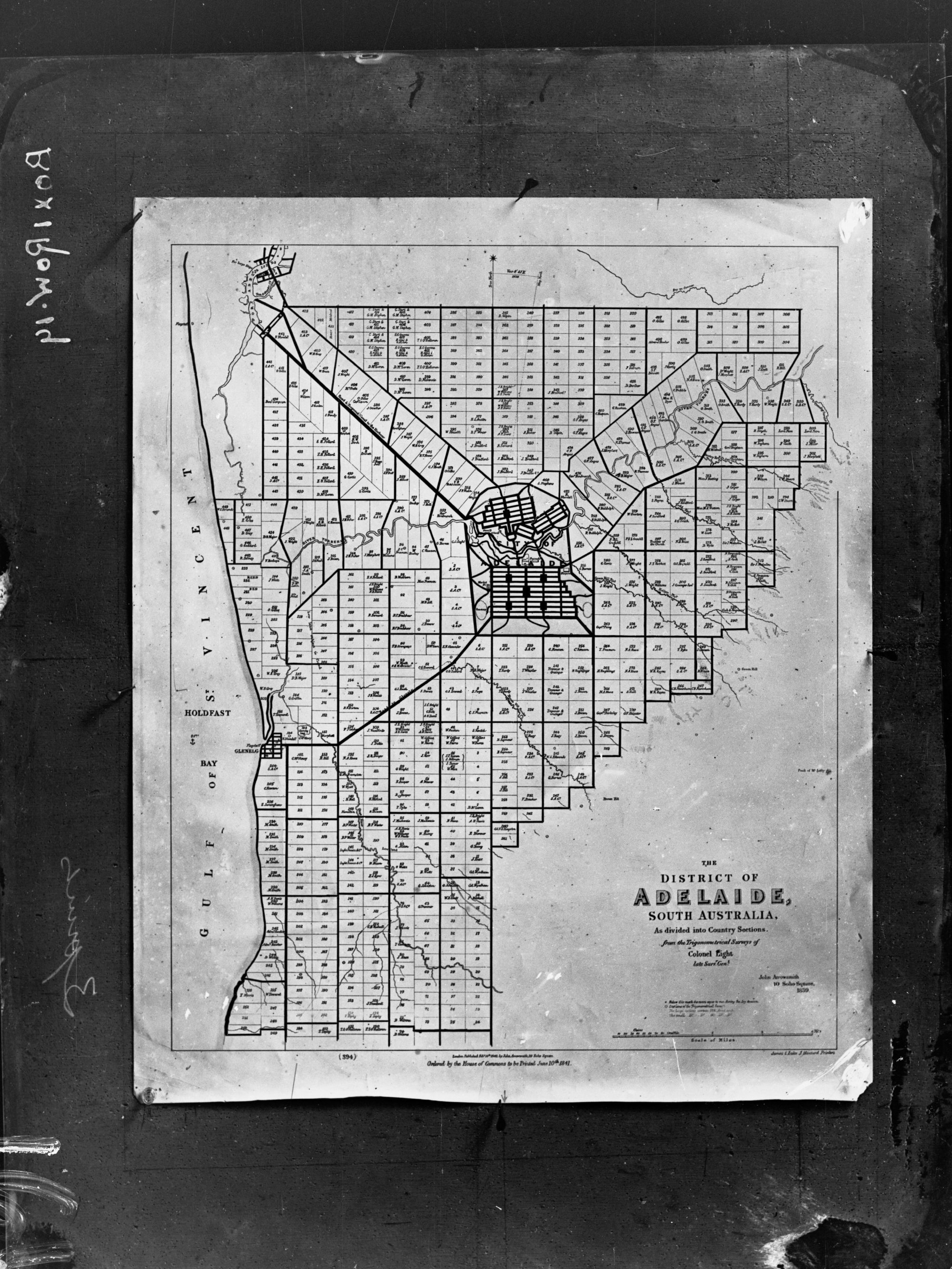 Map showing Adelaide as planned by Colonel William Light (Town Planner's photograph)