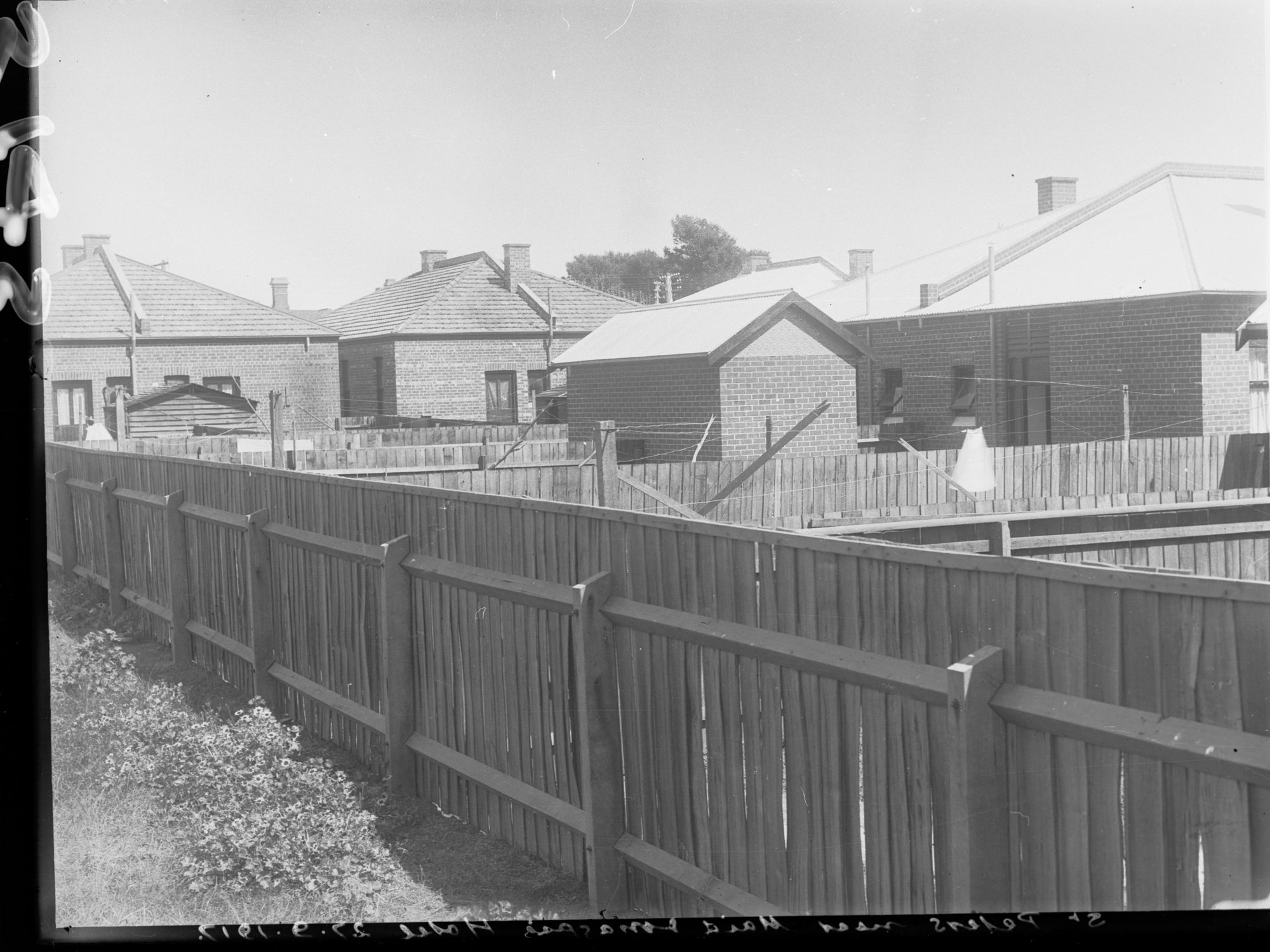 Back yards of row of houses at St Peters, South Australia, near Maid and Magpie Hotel