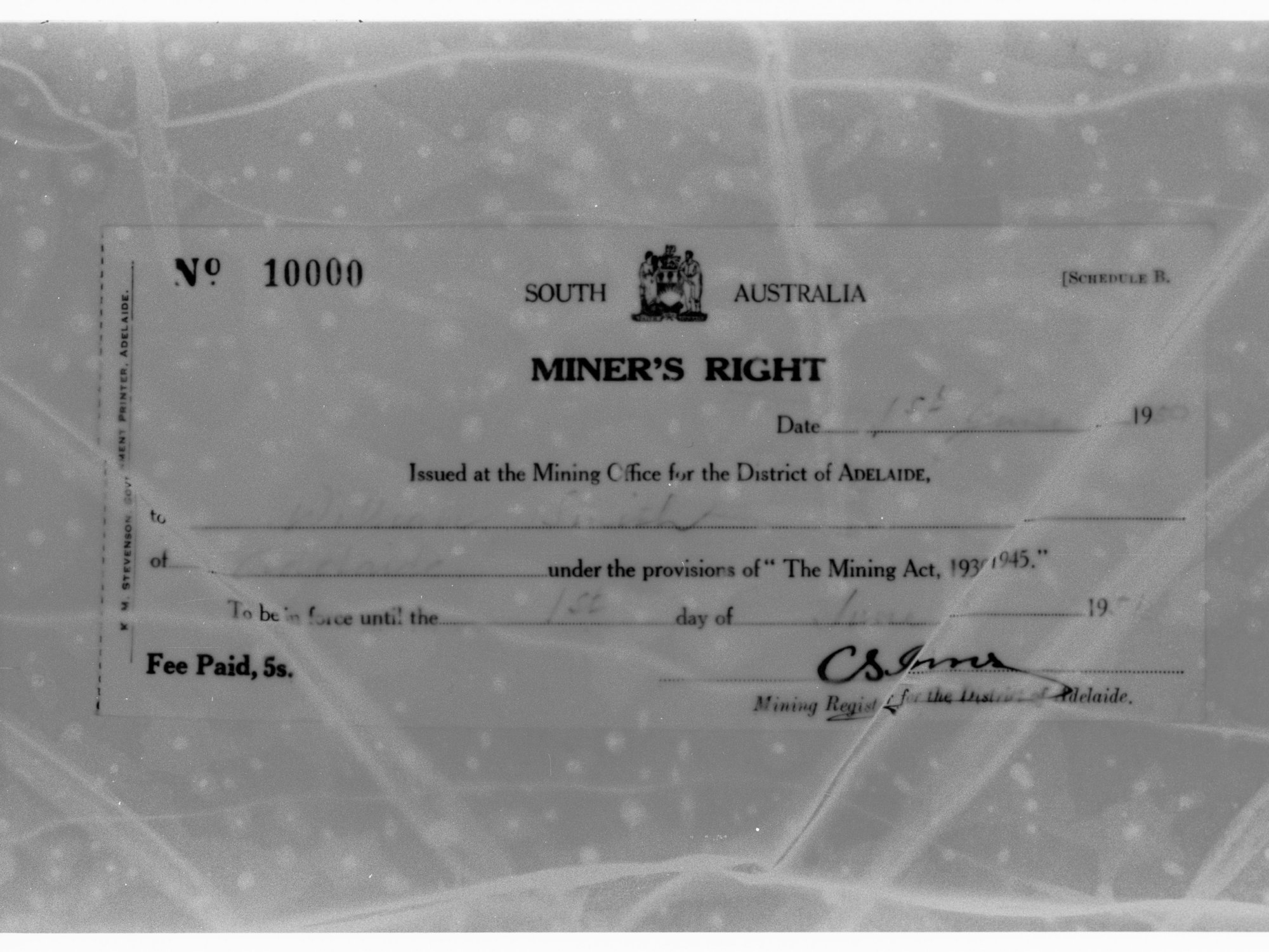 Document - Miner's Right to William Smith