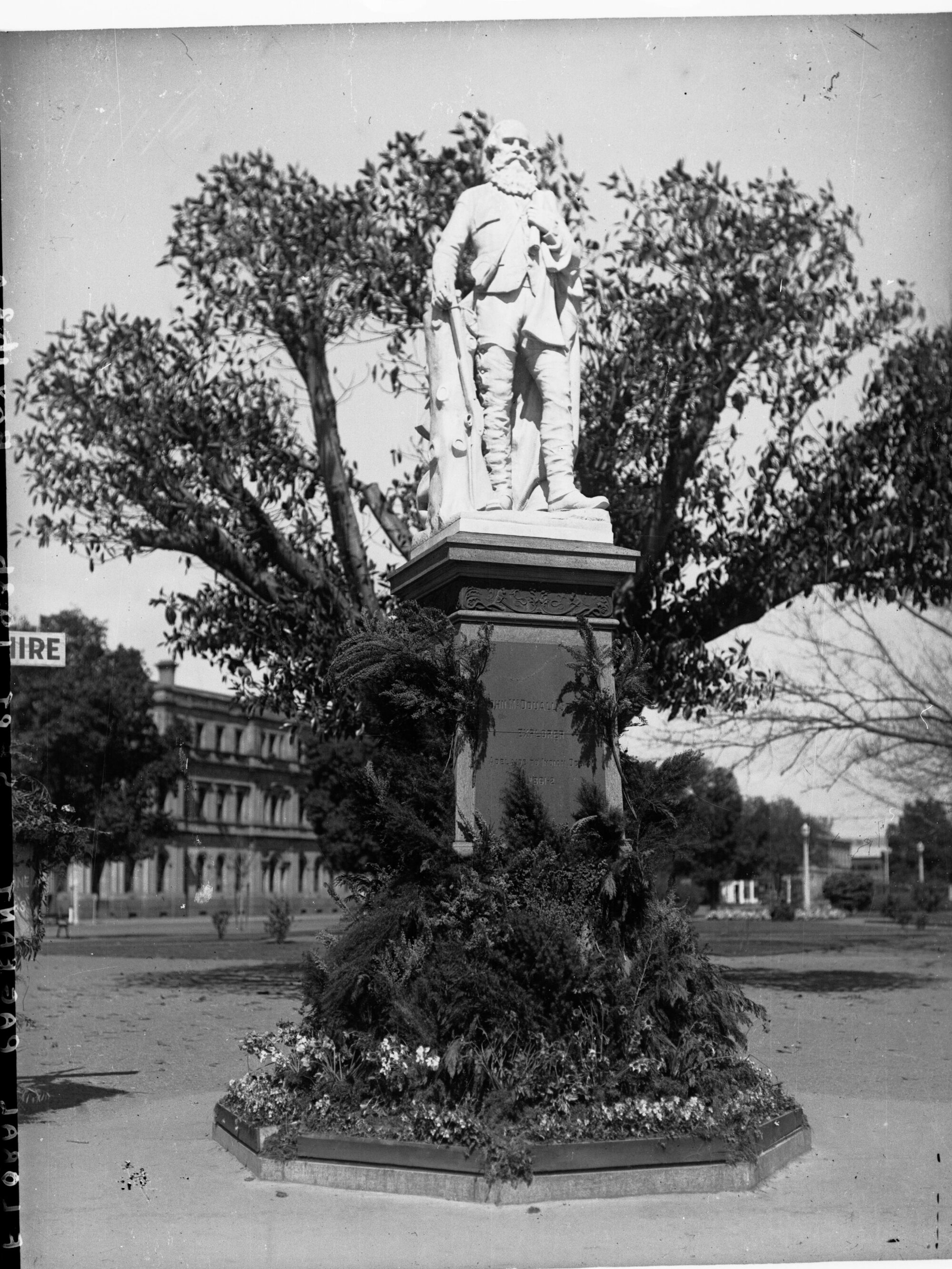 Statue of John McDouall Stuart decorated for Adelaide centenary