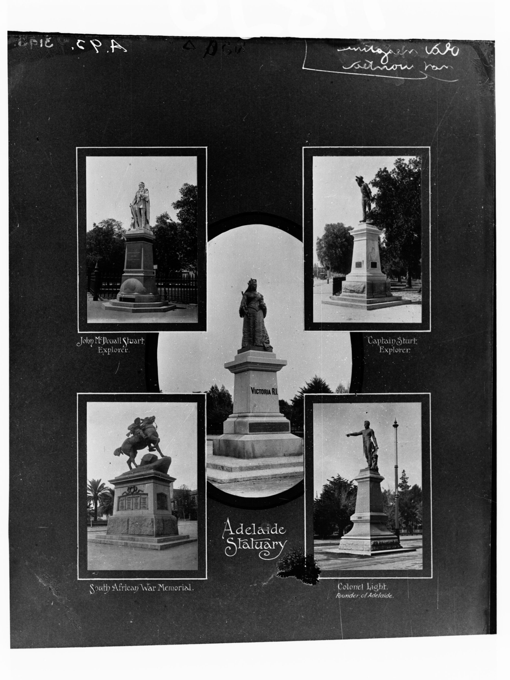 Group of five photographs of Adelaide statues