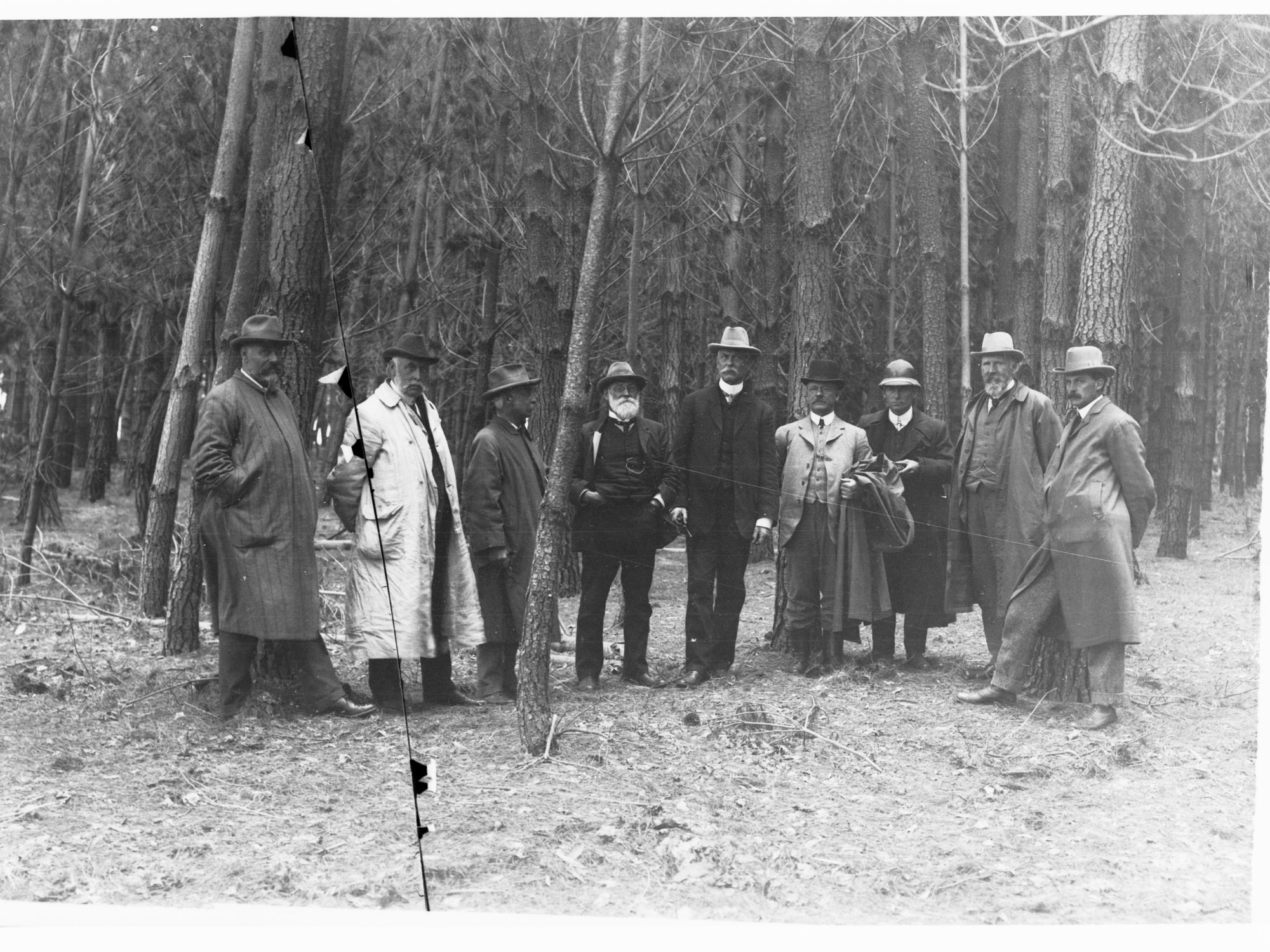 Men gathered in forest