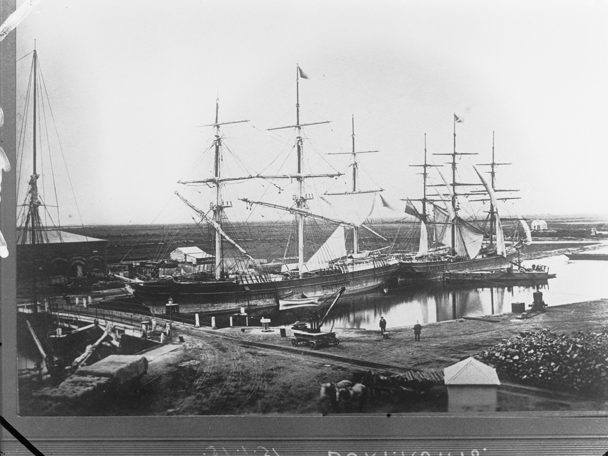 Two wool clippers - "Pekina" is on the left and the "Coonatto" is on the right - taken at the Basin Wharf Port Adelaide - Harbours Board Report