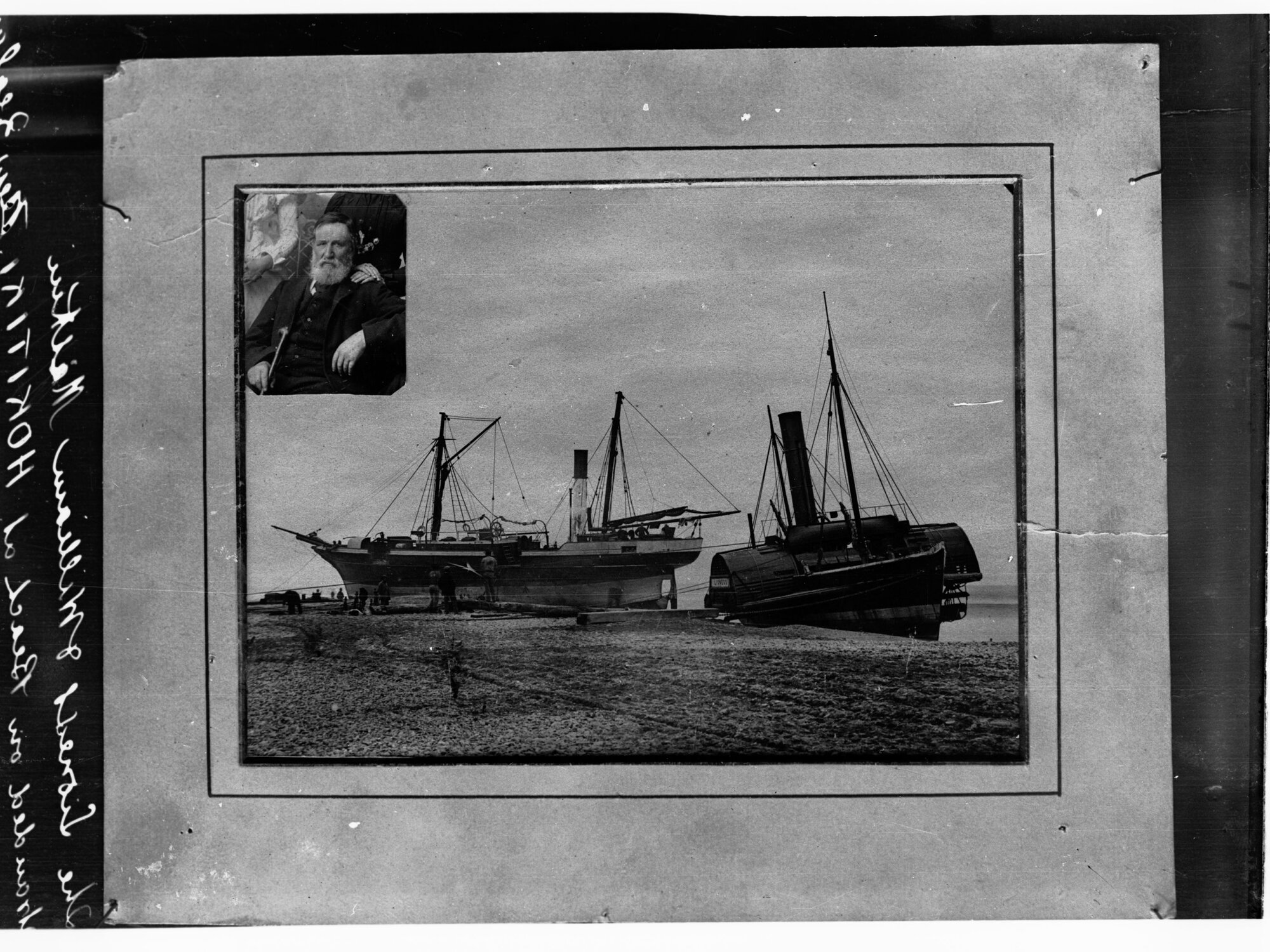 Ship stranded on beach at Hokitiki, New Zealand
