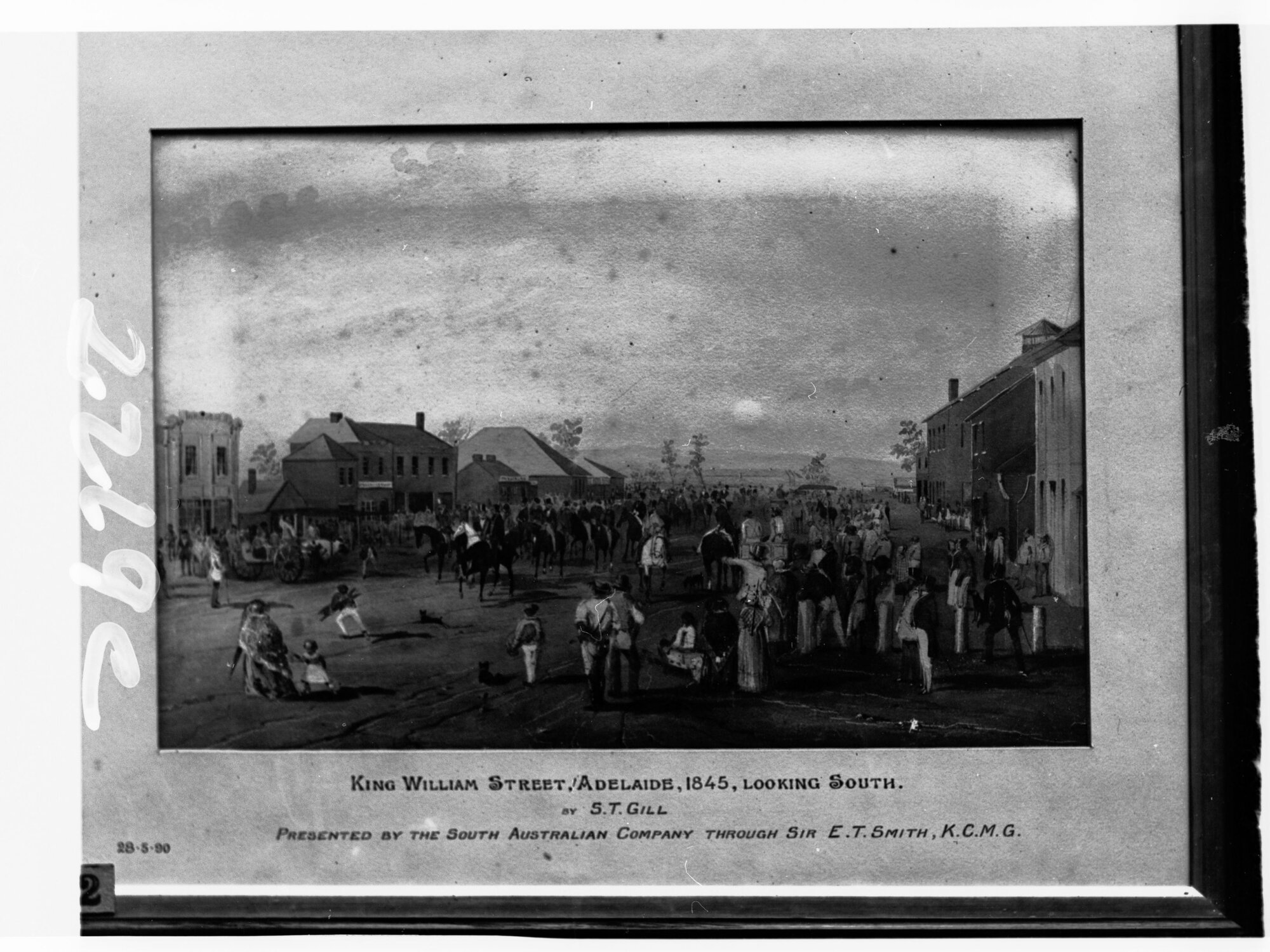 King William Street, Adelaide, 1845, looking South - Sketch by S T Gill - Presented by the South Australian Company through Sir E T Smith, KCMG