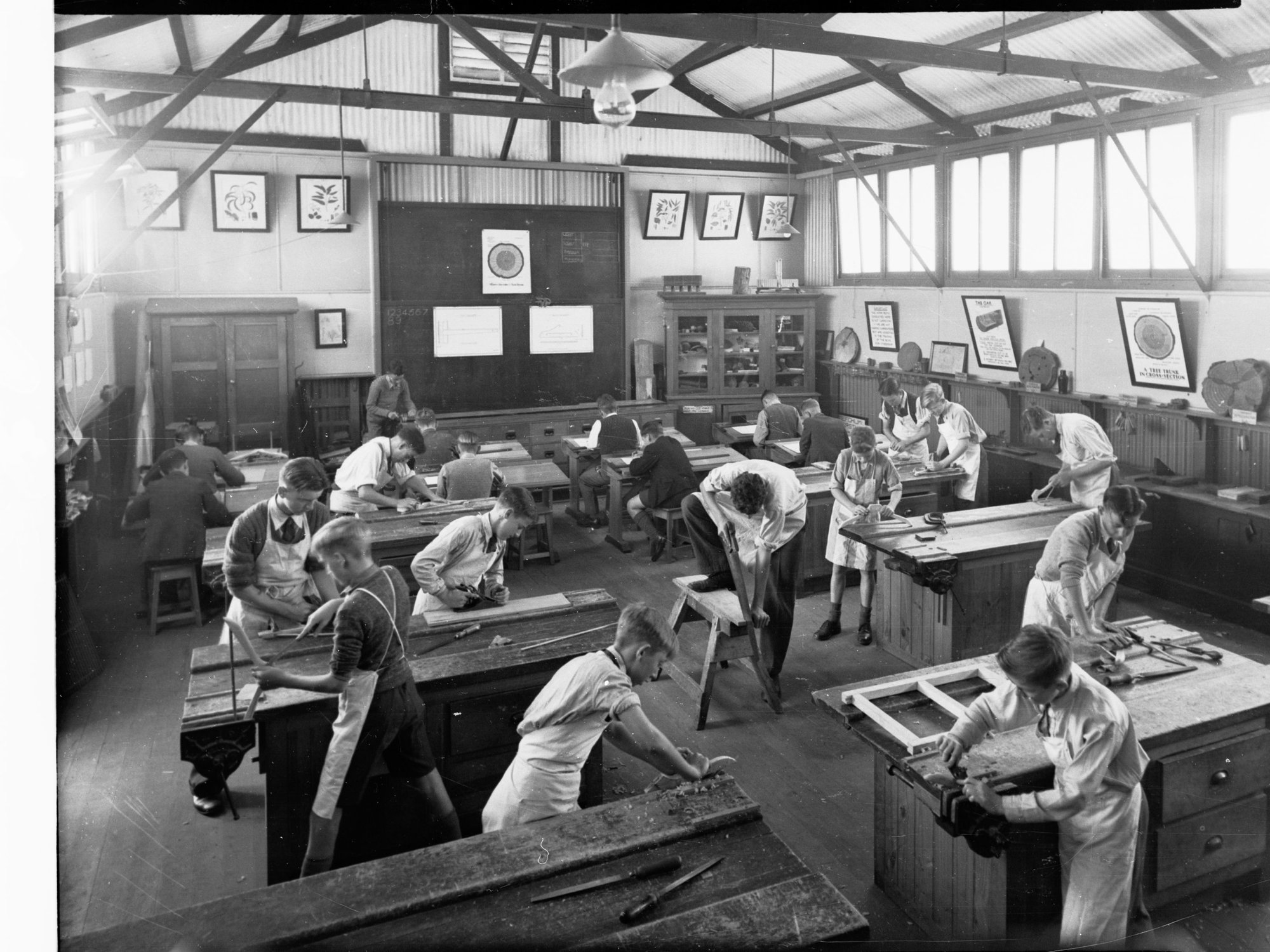 Wood work class at Goodwood Boys Technical School, c1945