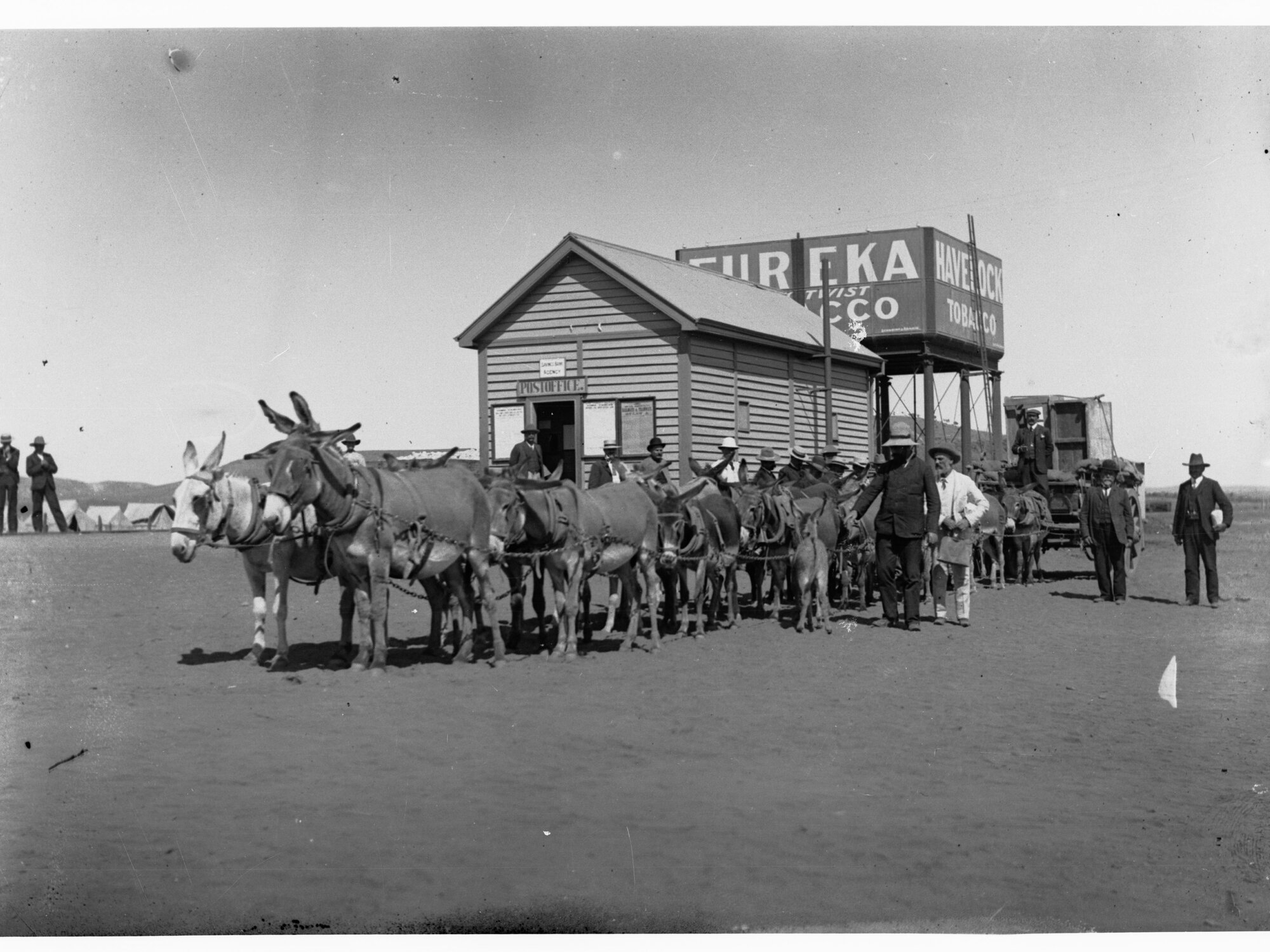 Railway station on line to Oodnandatta, donkeys hauling a wagon