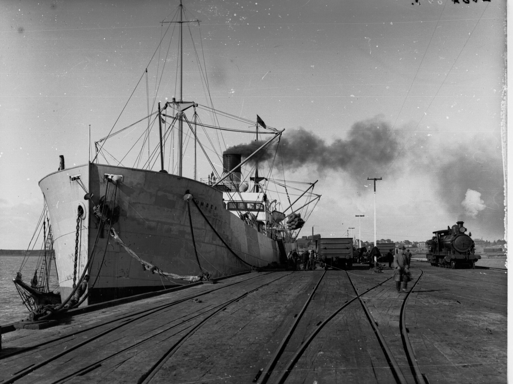 First Ship SS Unden at New Wallaroo Jetty Shipping Wheat