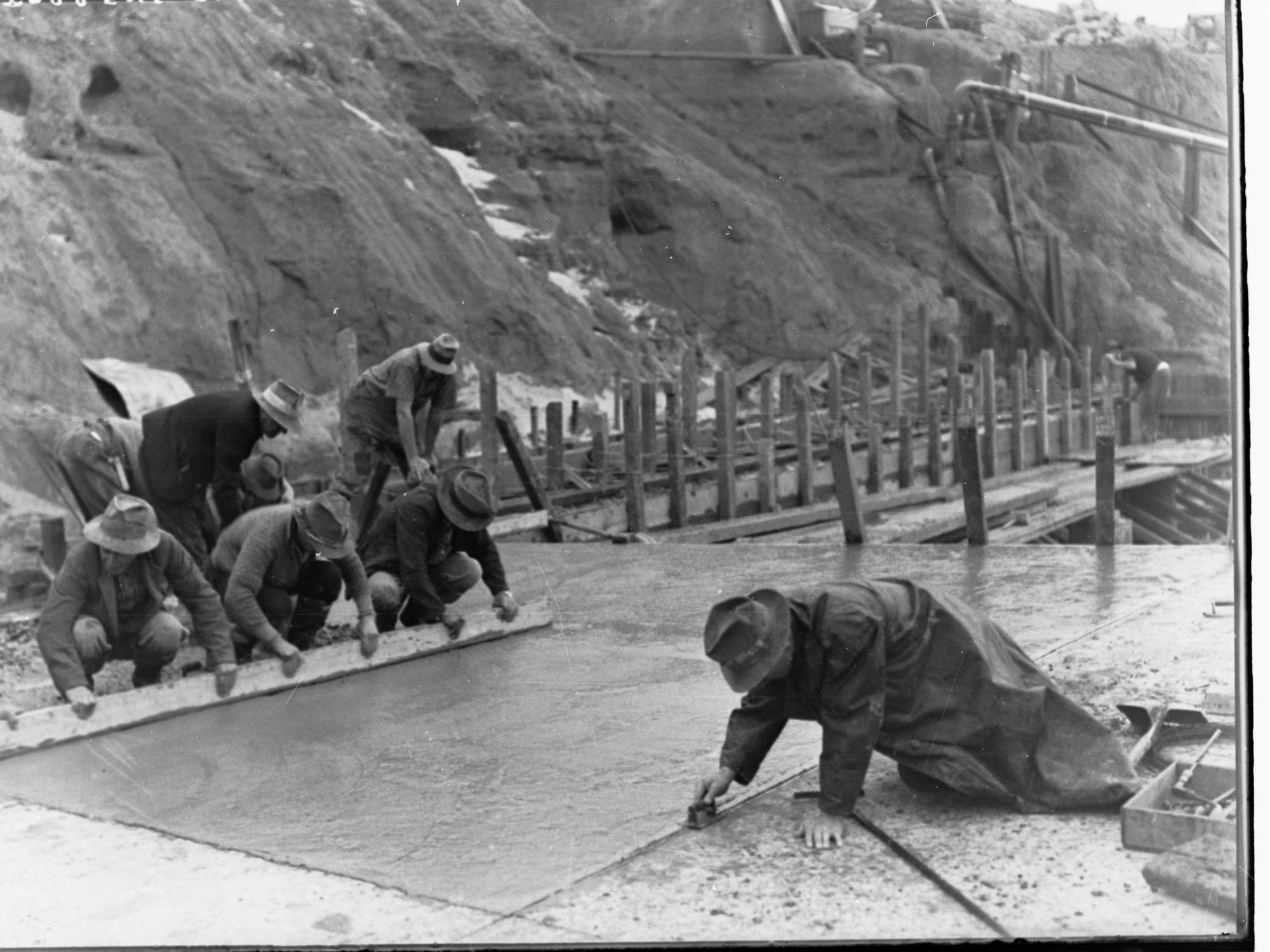 Torrens Floodwater Scheme Showing Men Doing Cementing