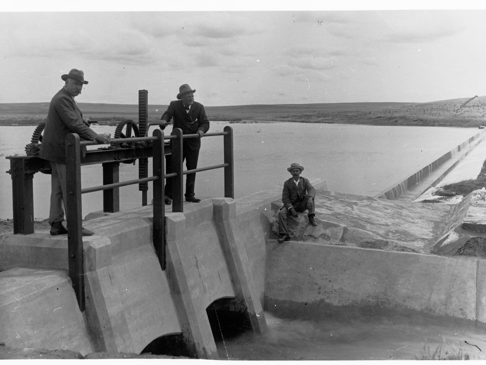 Bundaleer Intake Channel from Freshwater Creek and Reservoir - shows three men