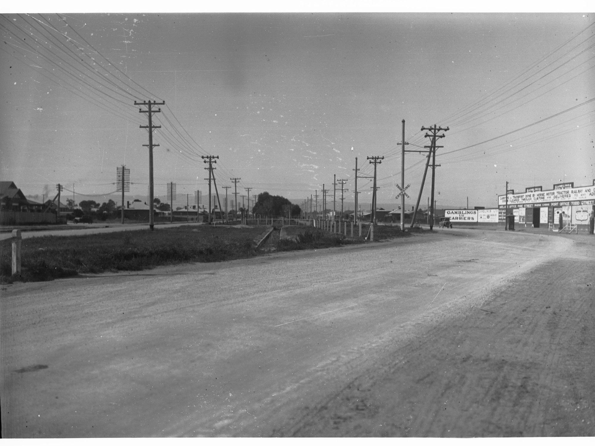 Port Road at Albert Park Showing Telegraph Lines