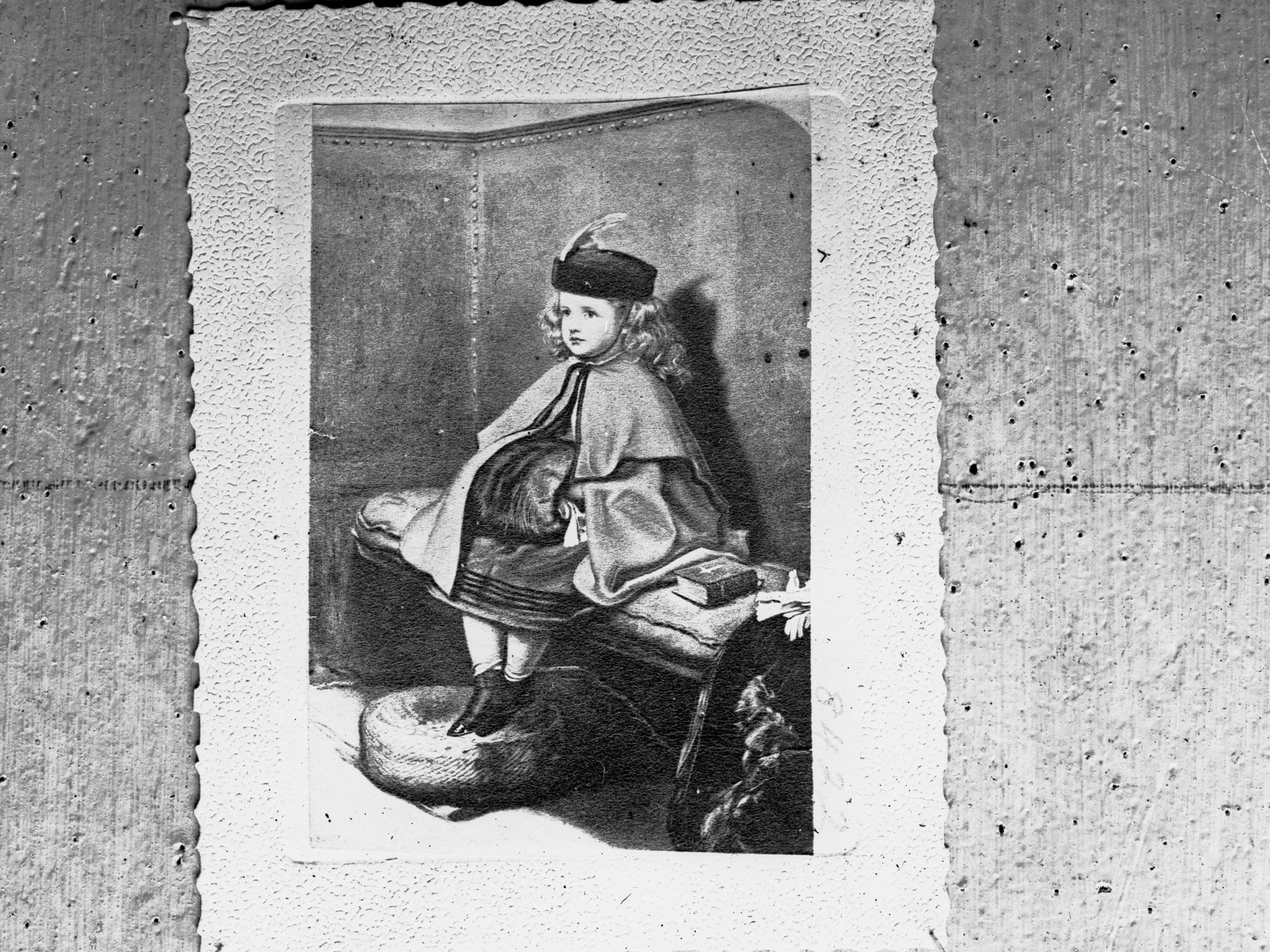 Photograph of  frontispiece for school reading book of little girl in church