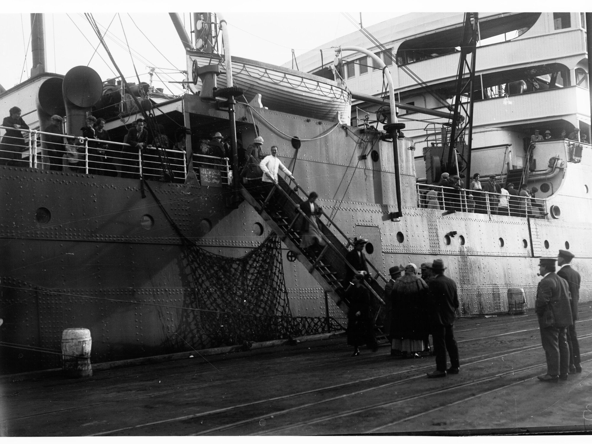 Ship docked at Outer Harbour - People Disembarking