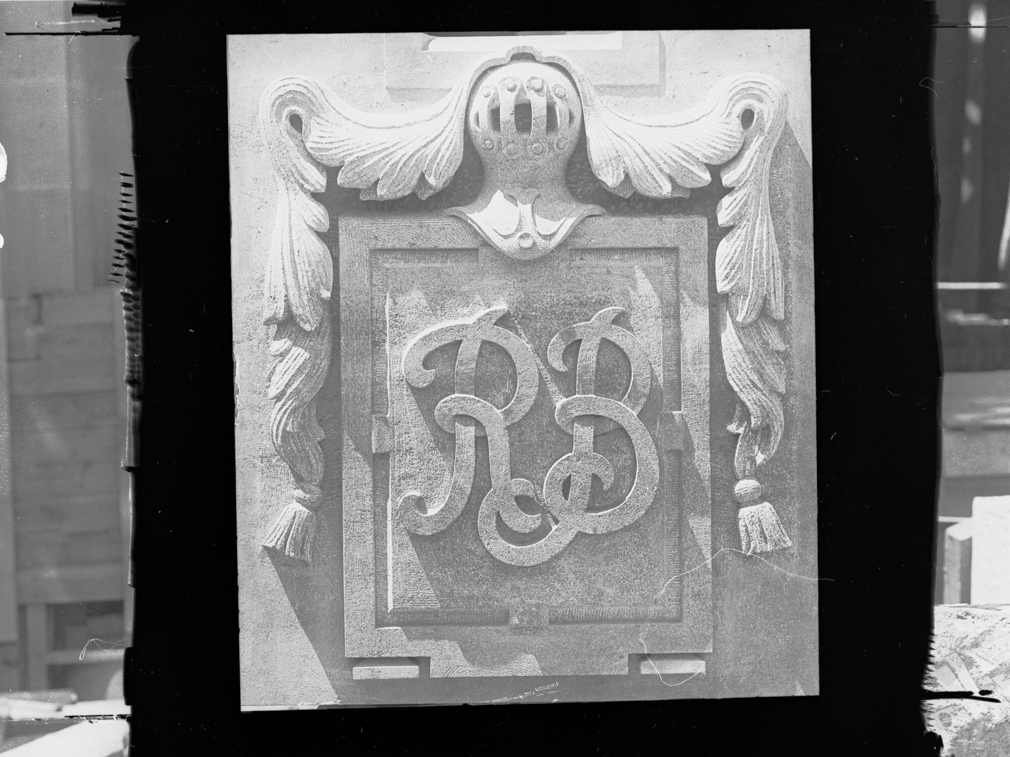 Carved stone panel for the Education Building