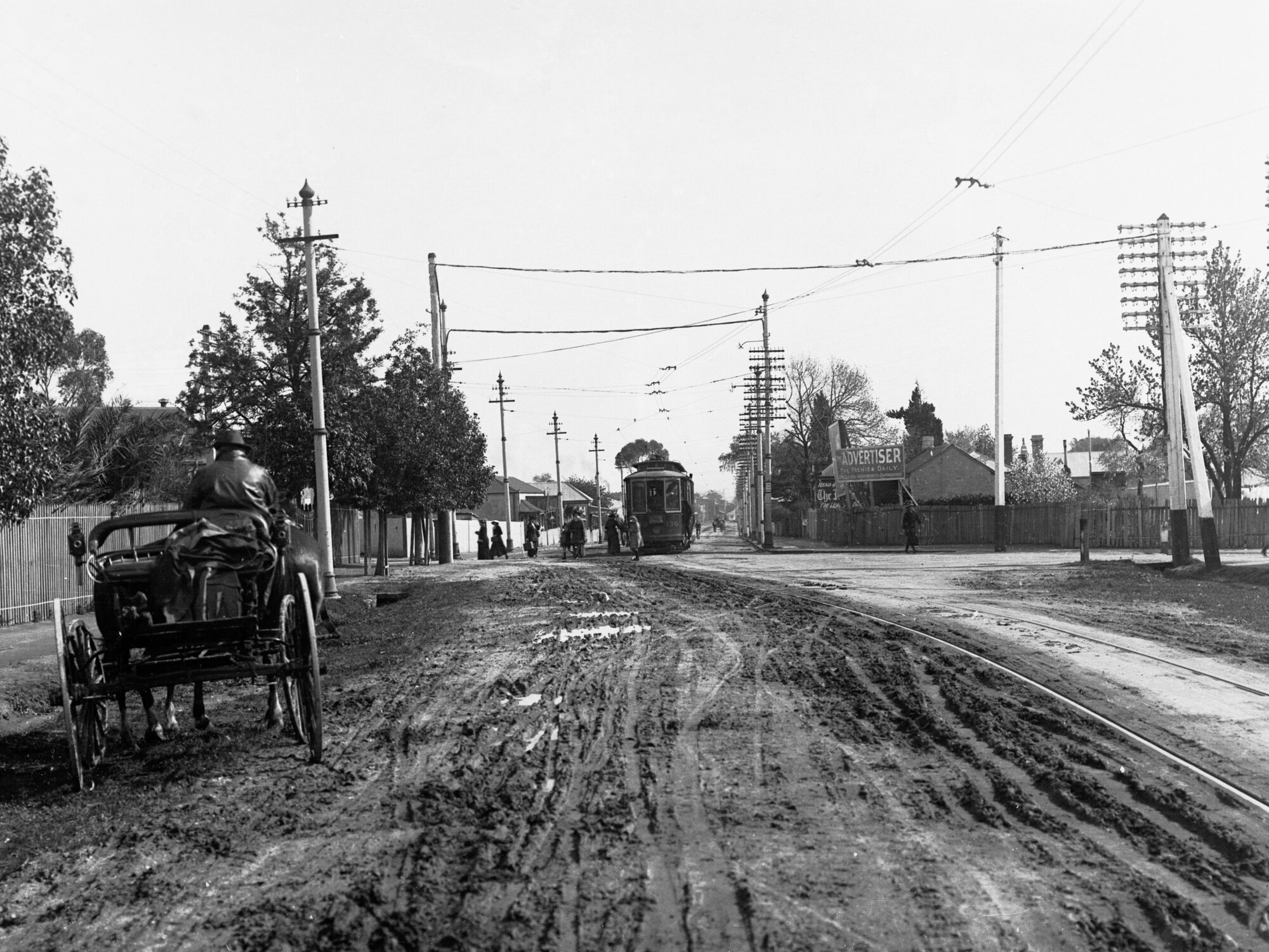 East Parade, Kensington - showing horse and carriage and tram