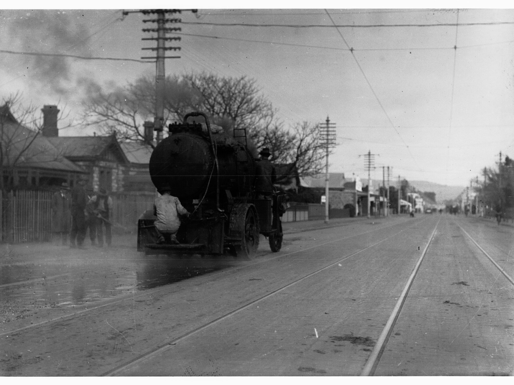 Steam wagon equipped as a tan sprayer