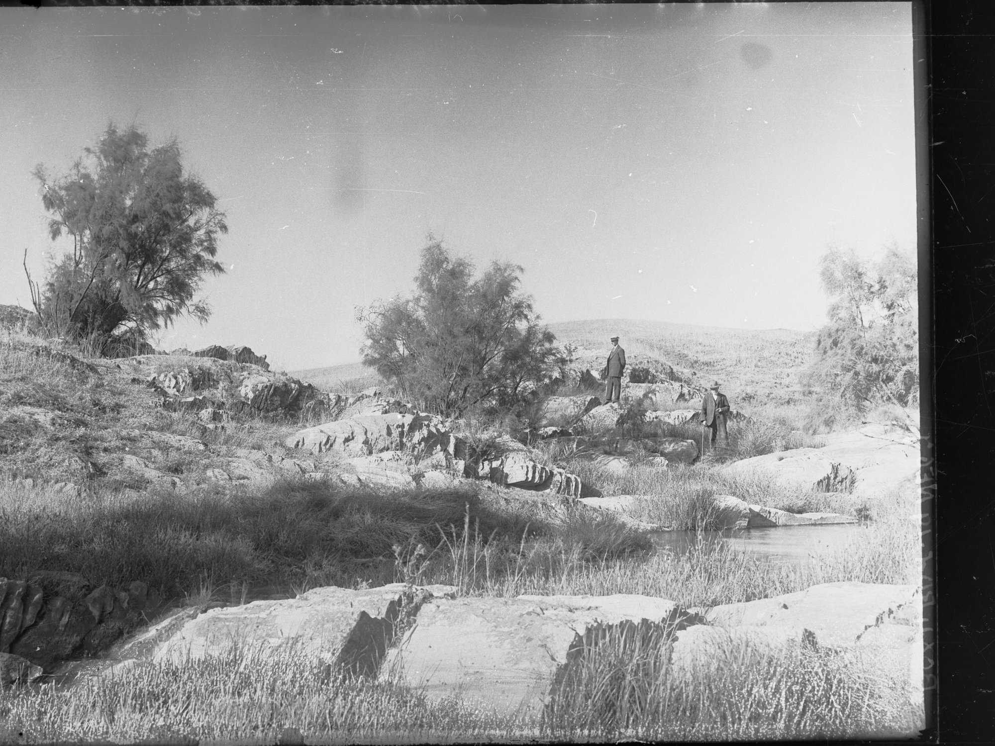 Two men on a hillside,  Belalie Creek near Jamestown