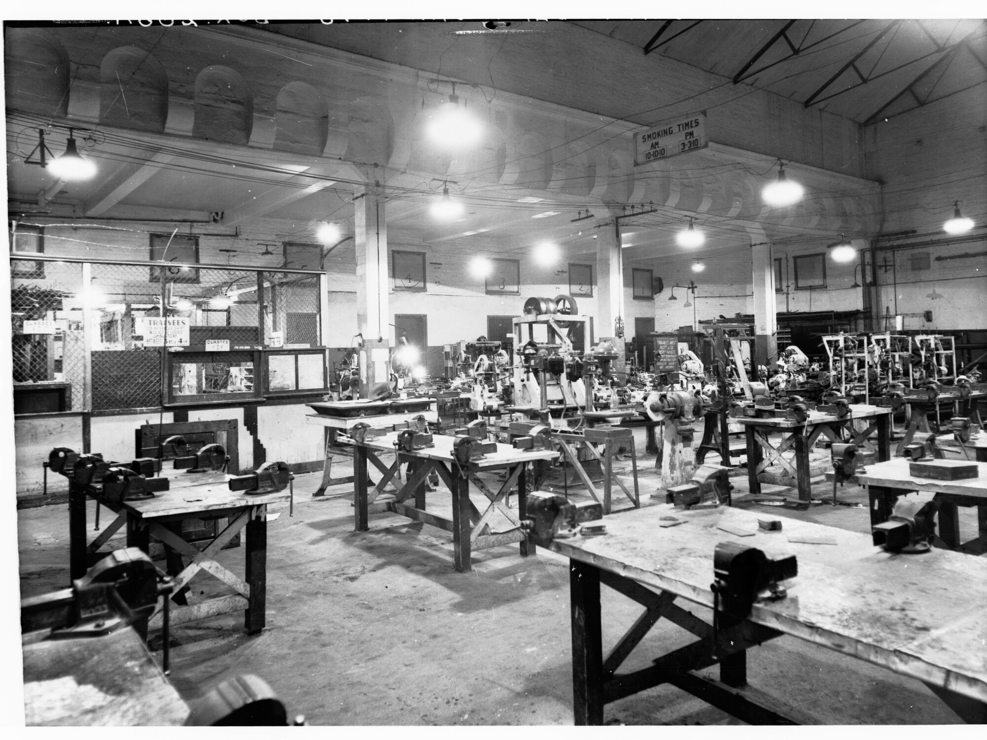 Grenfell Street Trades School Showing Old Lighting System in Woodwork Room