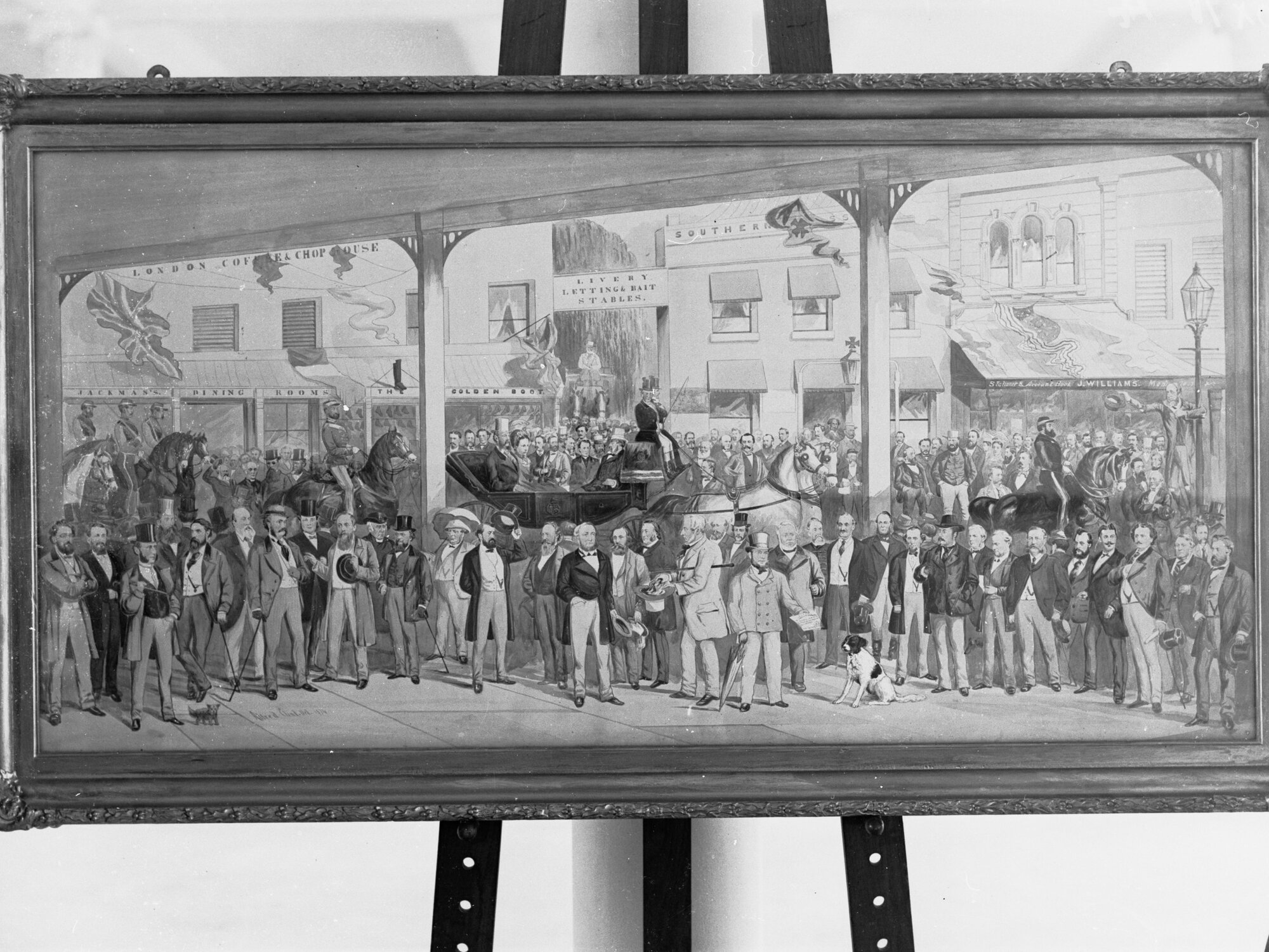 Painting of crowd of people in King William Street, Adelaide - painted by Alfred Clint - c. 1874