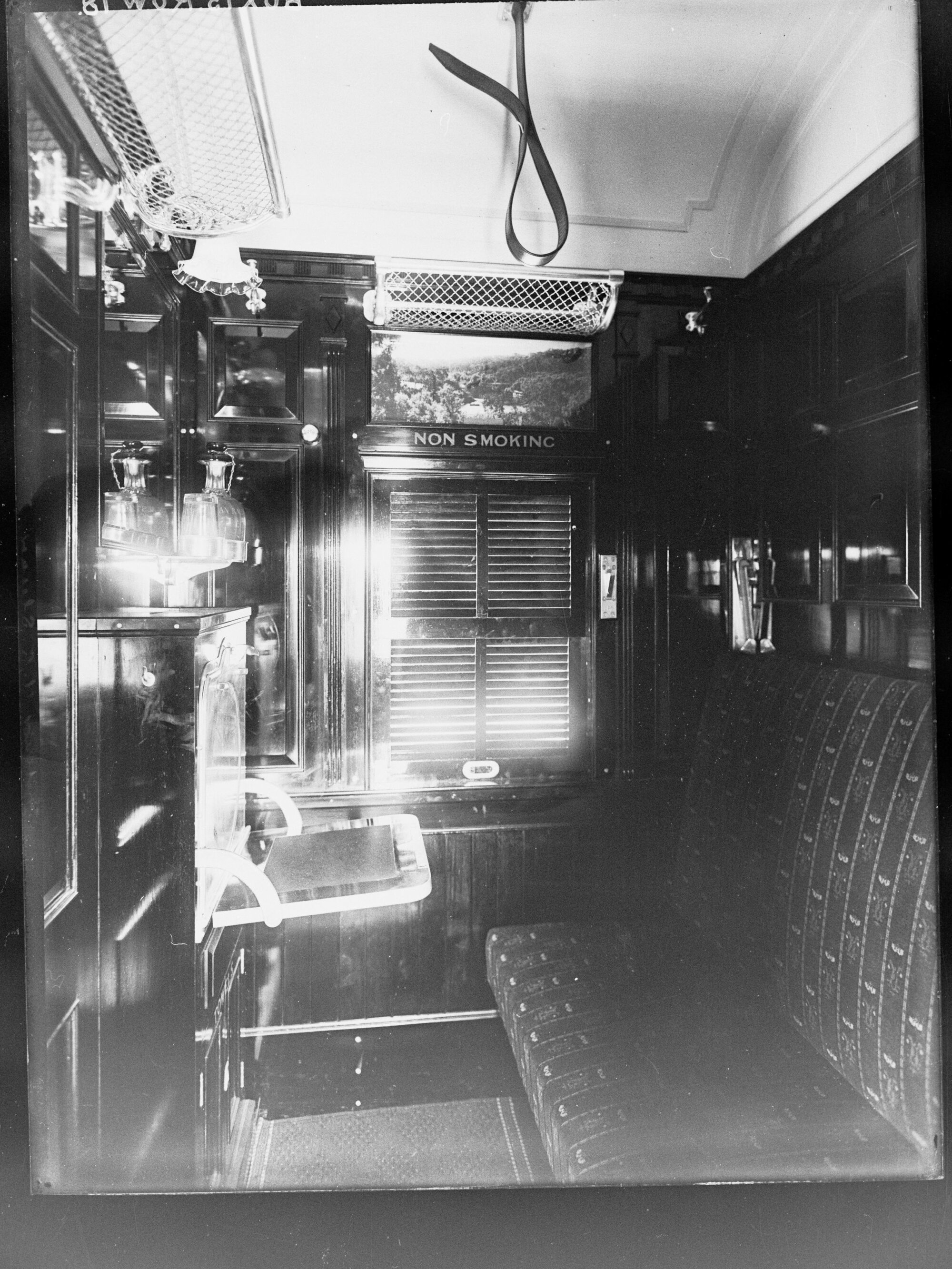 Interior view of a railway carriage,  non-smoking compartment