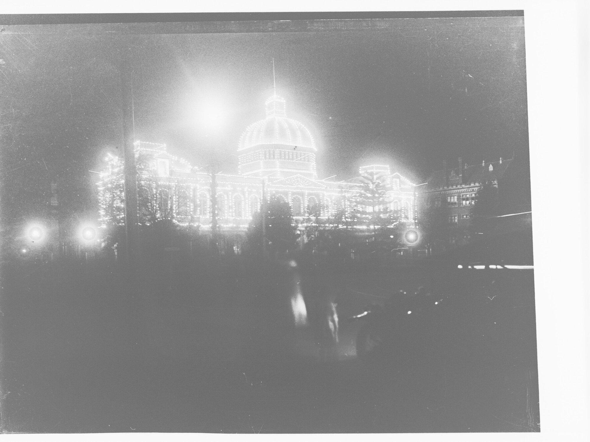 Exhibition buidling on North Terrace illuminated for Prince Edward's visit
