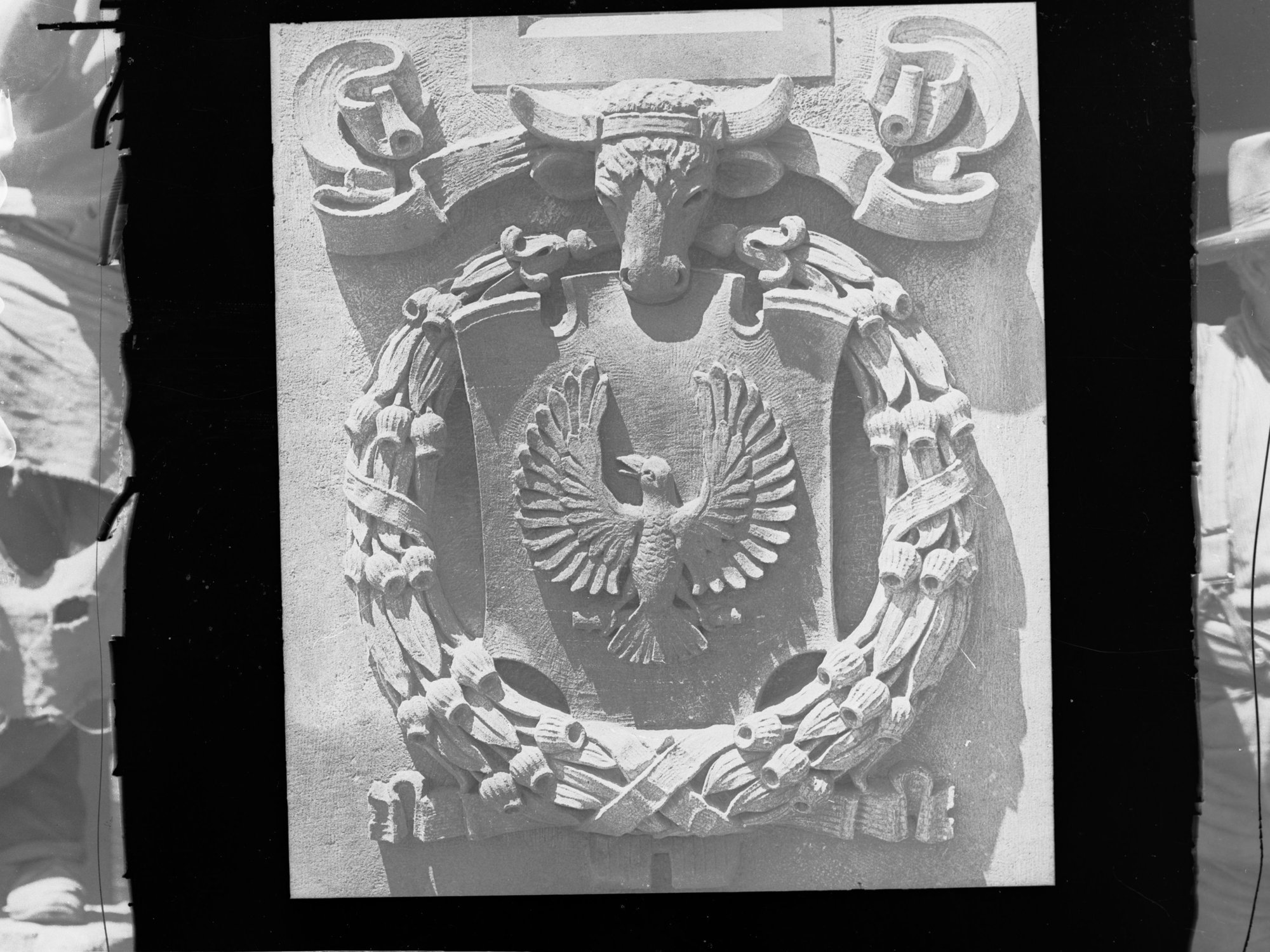 Carved stone panel for the Education Building