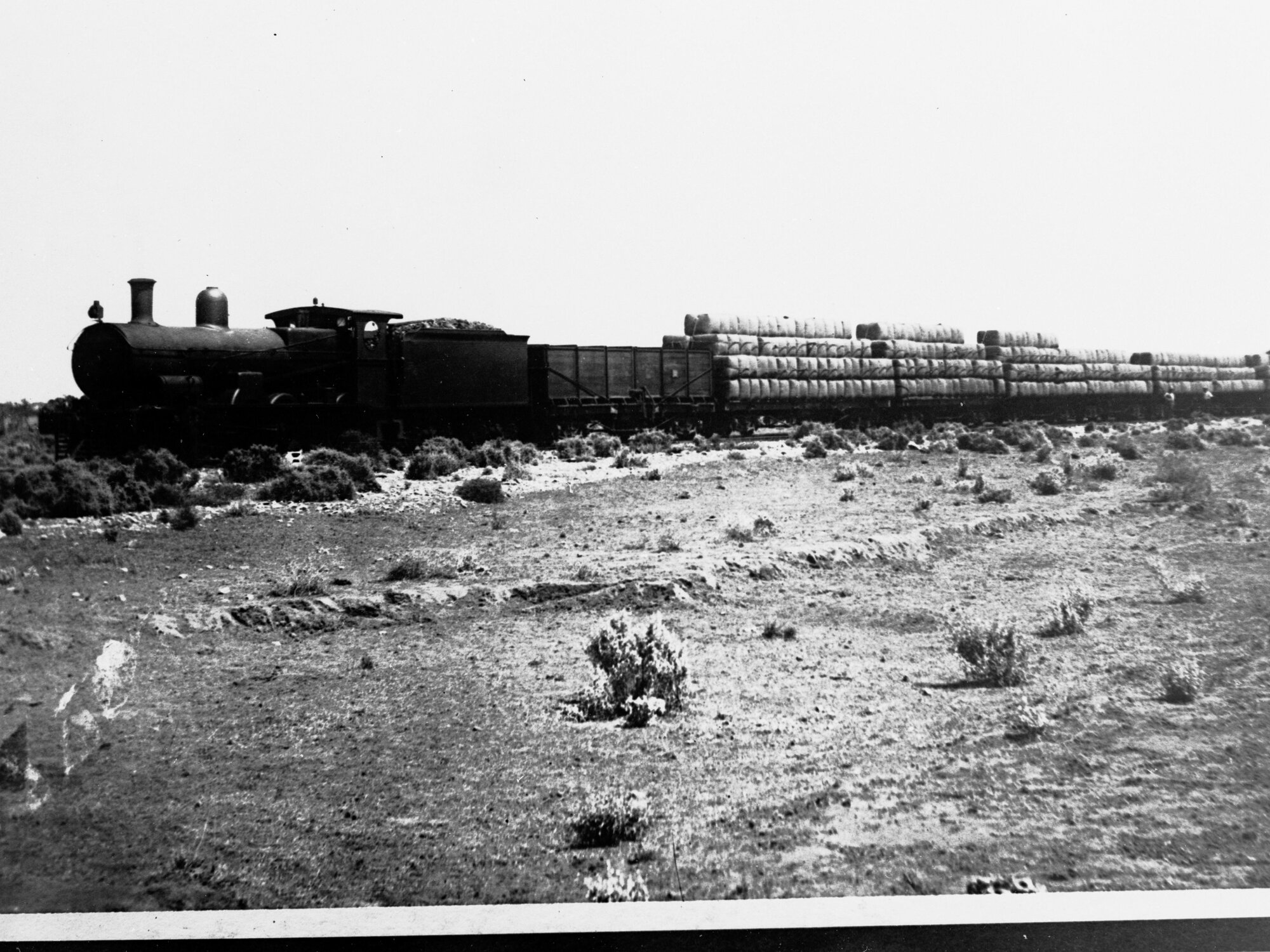 Wool being transported on steam train