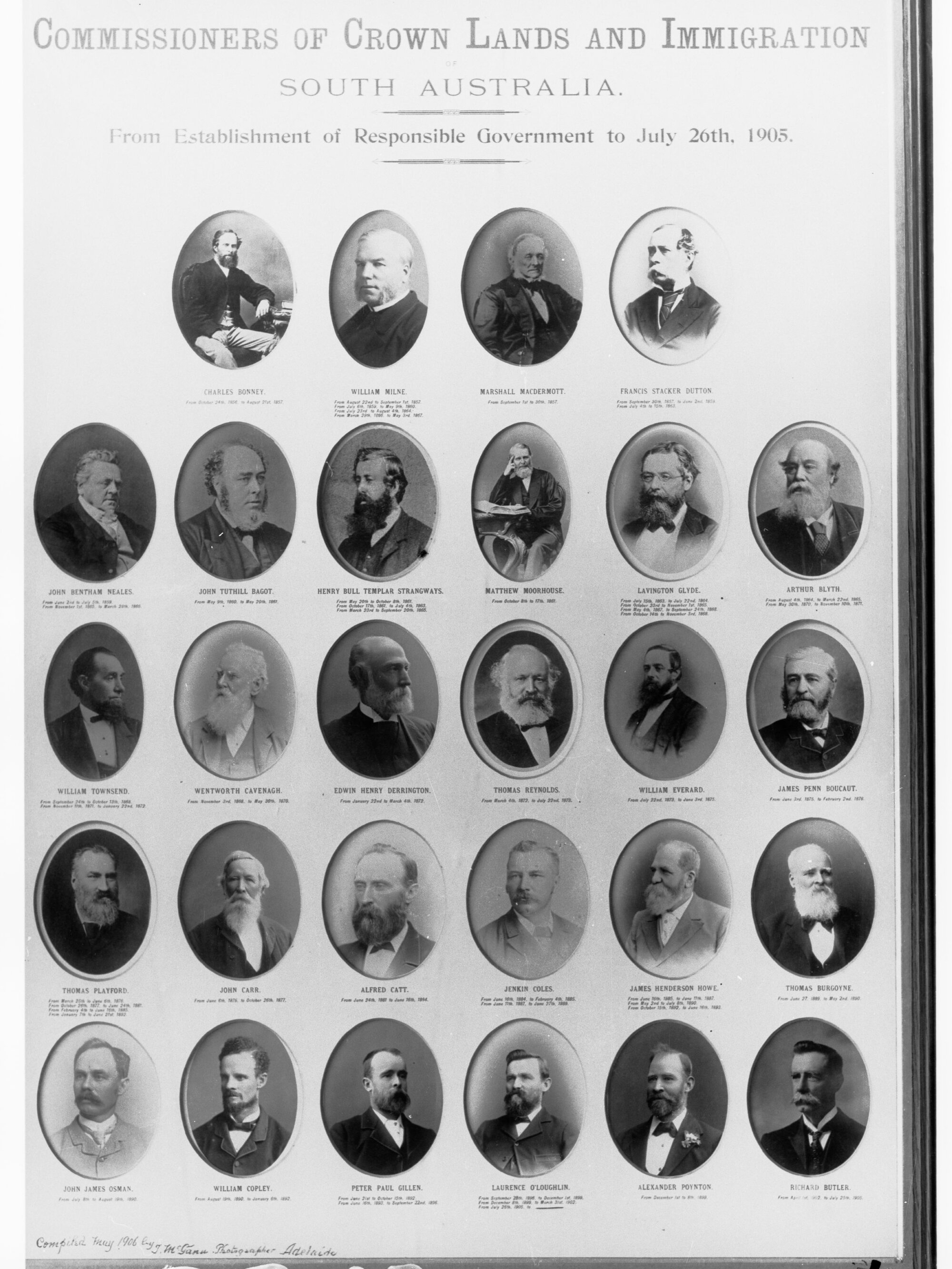 Commissioners of Crown Lands and Immigration, South Australia (from establishment of Responsible Government to July 26th 1905) - collage of photographs