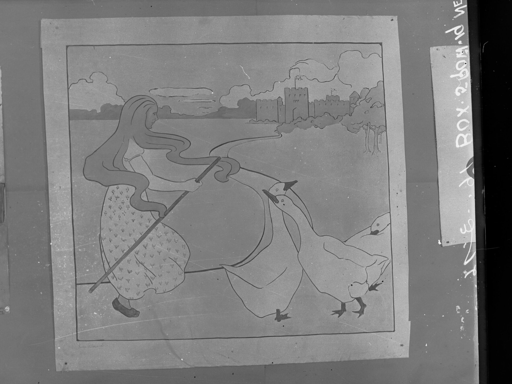 Illustrations from children's books,  Goosey Goosey Gander (Kindergarten Negatives)