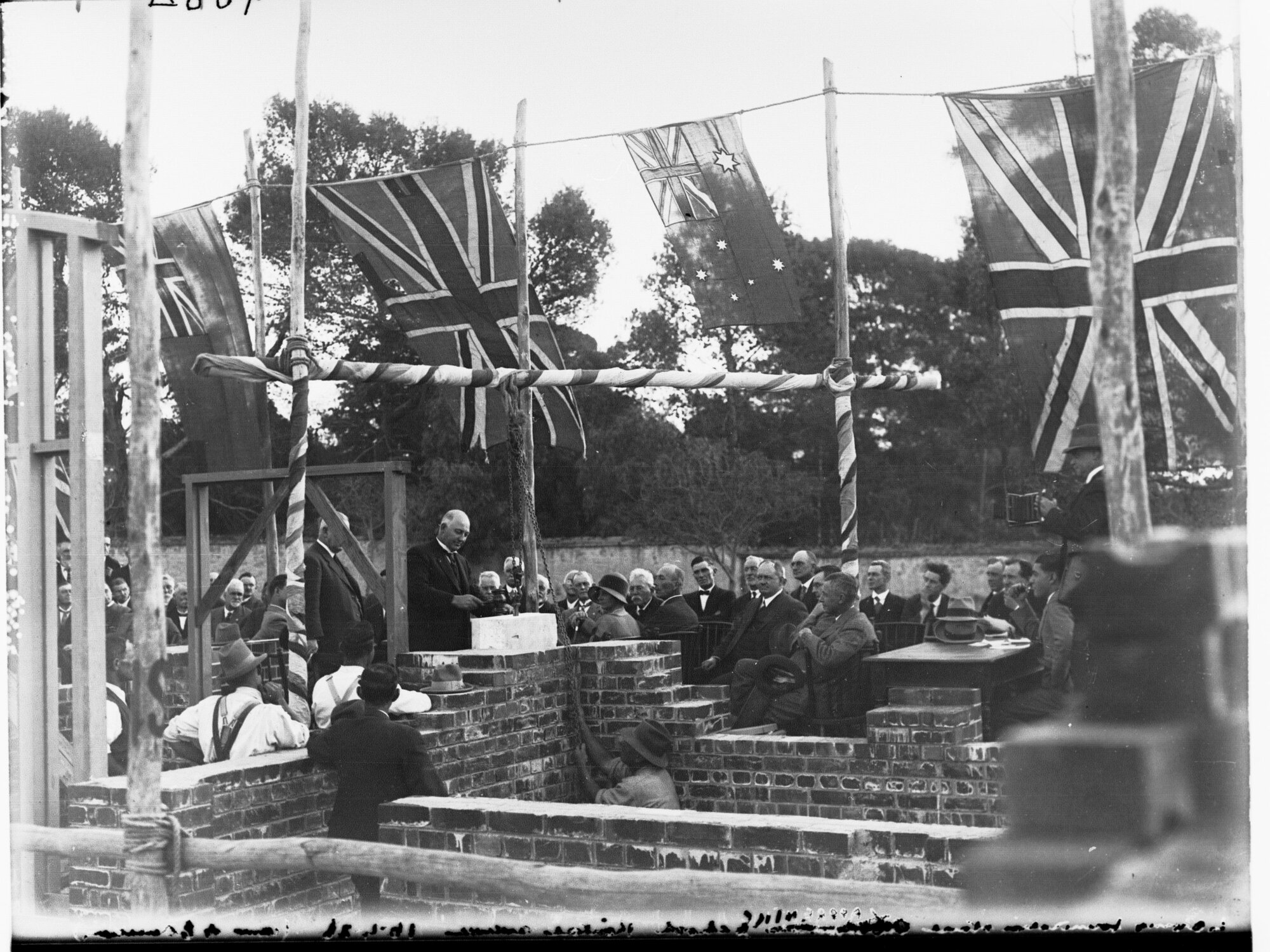 Lionel Hill Laying the Apprentice School Foundation Stone