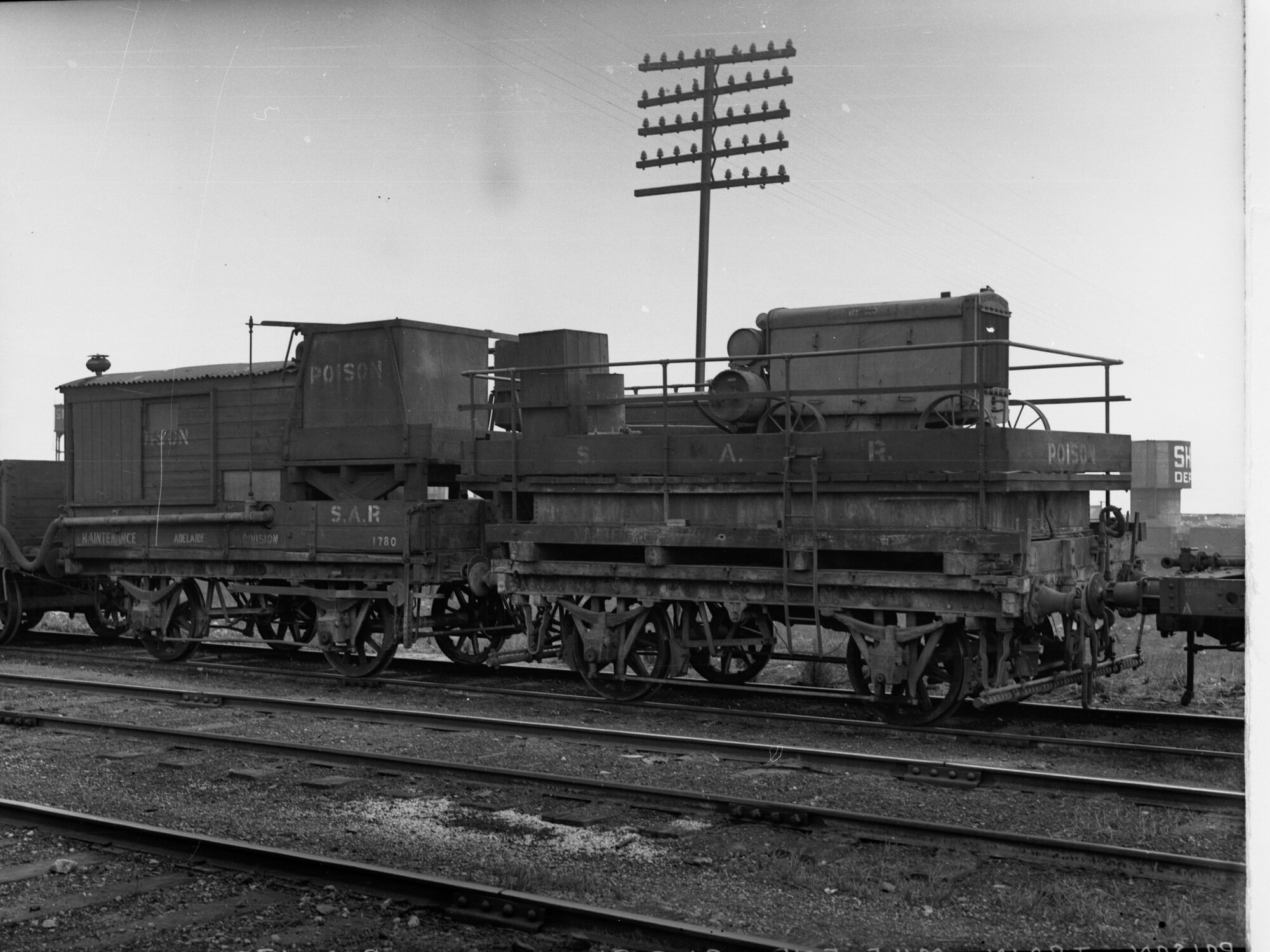 Mile End train showing containers for poisonous substances