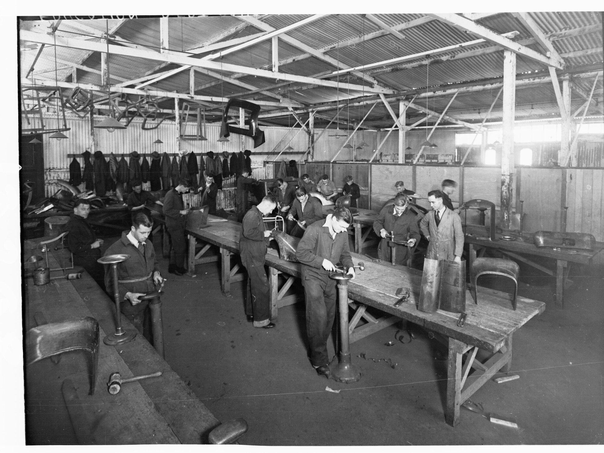 Students in trades school workshop