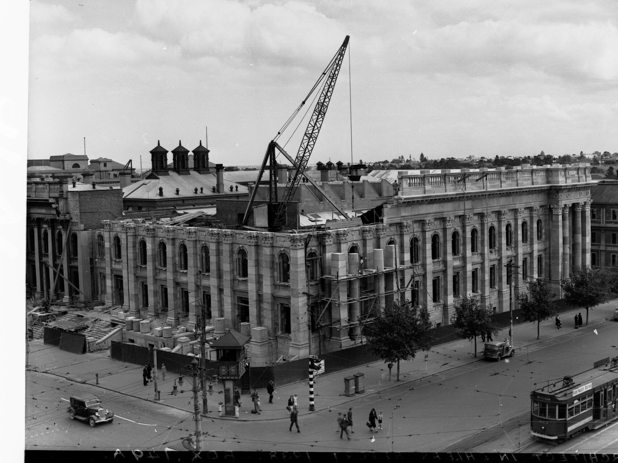 Construction of Parliament House Showing Tram on King William Street