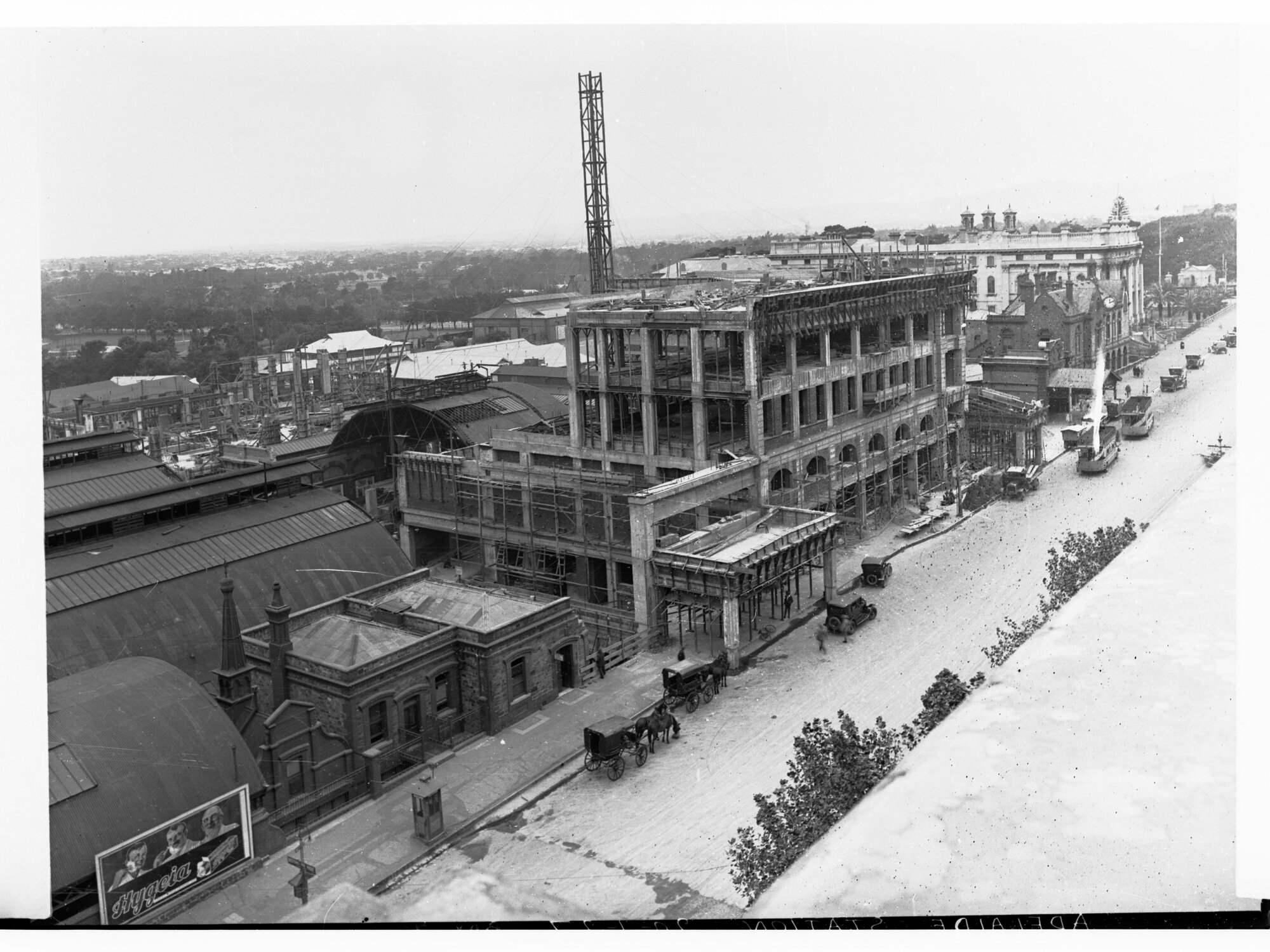 North Terrace Showing Construction of Adelaide Railway Station