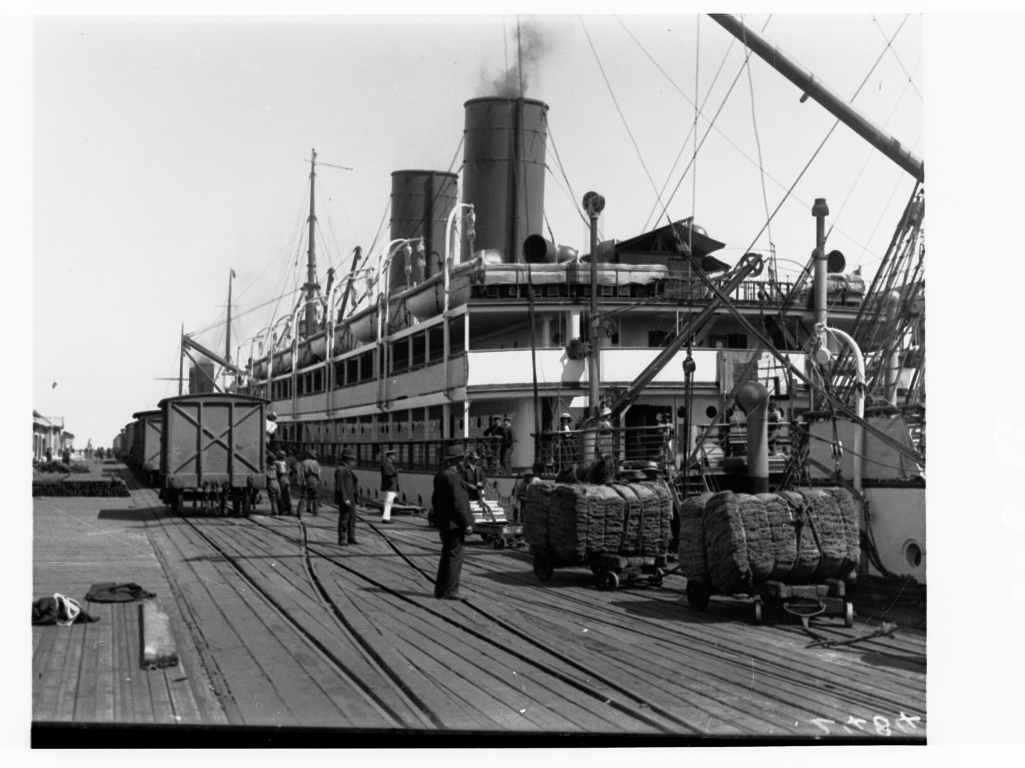Ship berthed at Port Adelaide showing wharfing facilities
