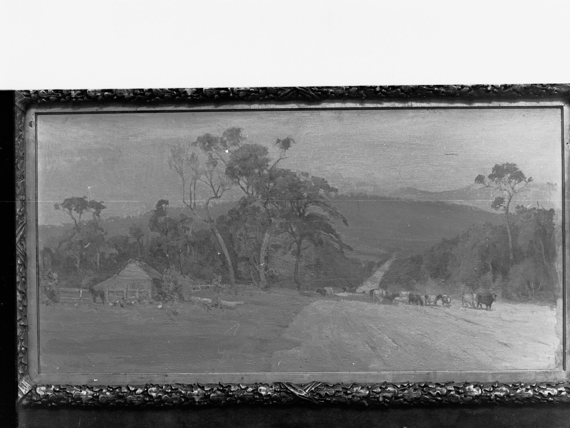 Landscape with farmhouse and cows - painting