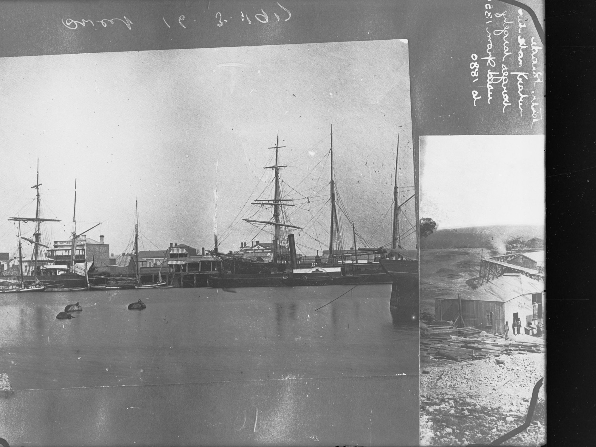 Two barges at  North Parade Wharf Port Adelaide Dock c1880