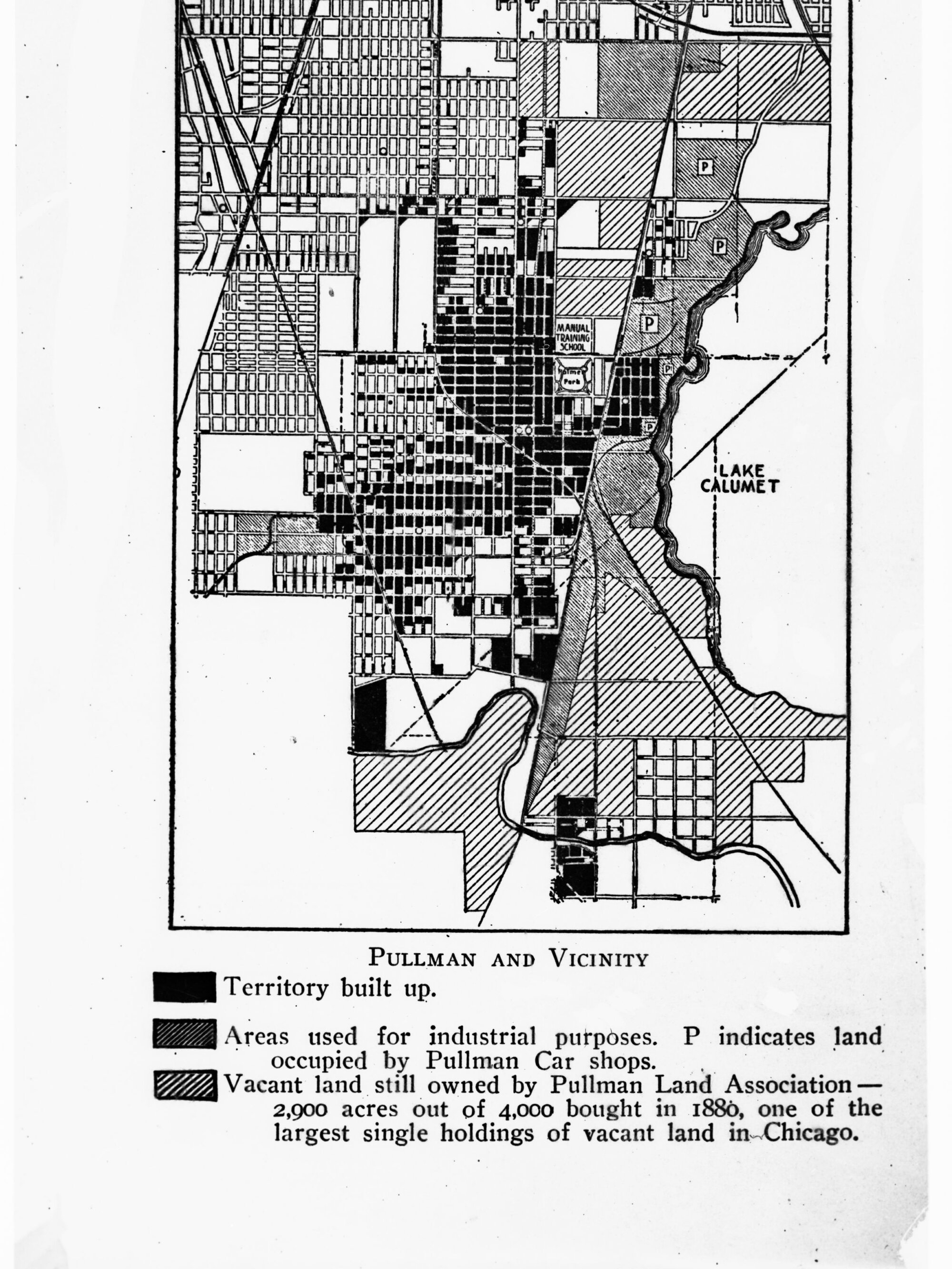 Map of Pullman and vicinity Chicago - area used for industrial purposes, Pullman car shops