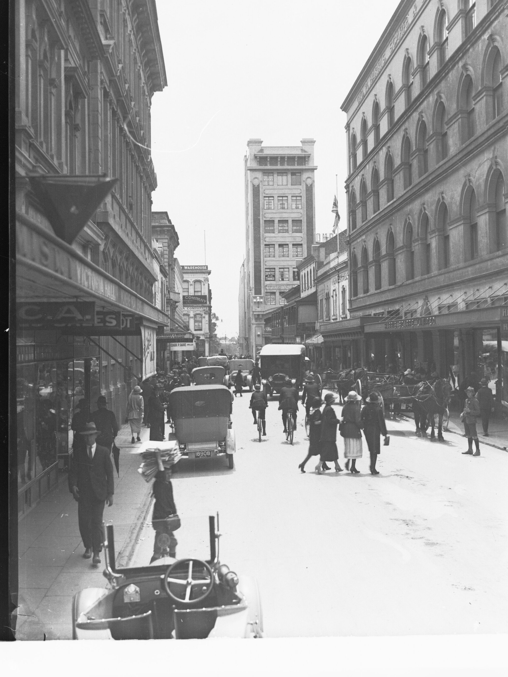 Gawler Place Showing Shoppers and Cars circa 1920