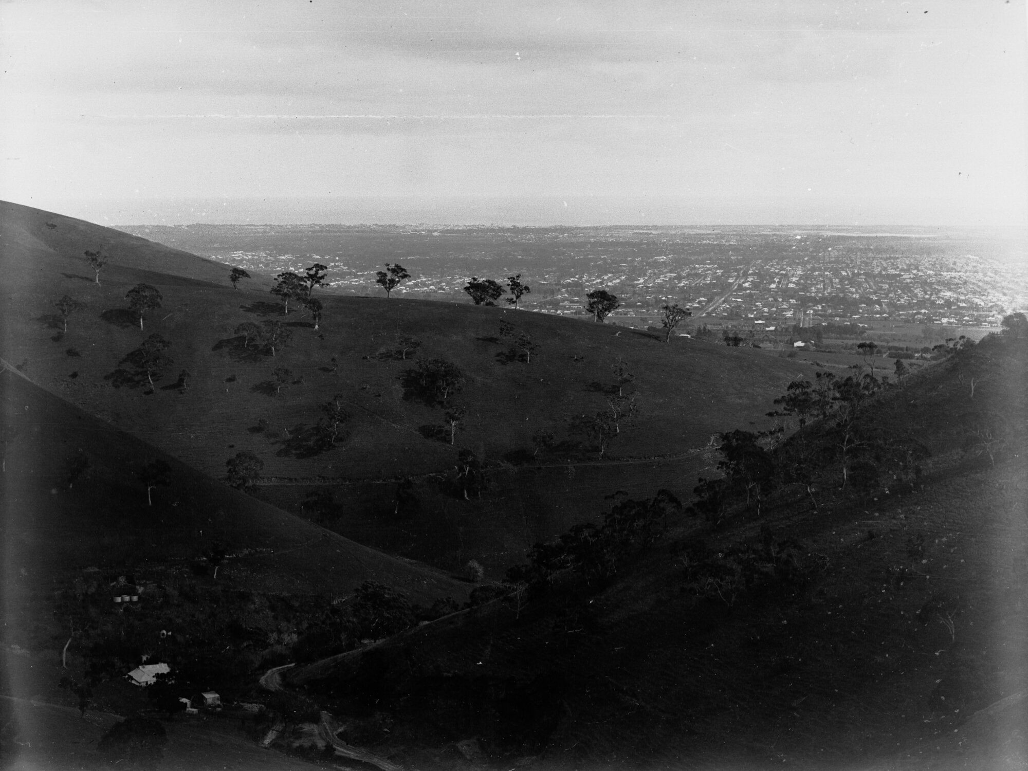 Tourist Bureau photo of Waterfall Gully, South Australia,  showing hills and trees