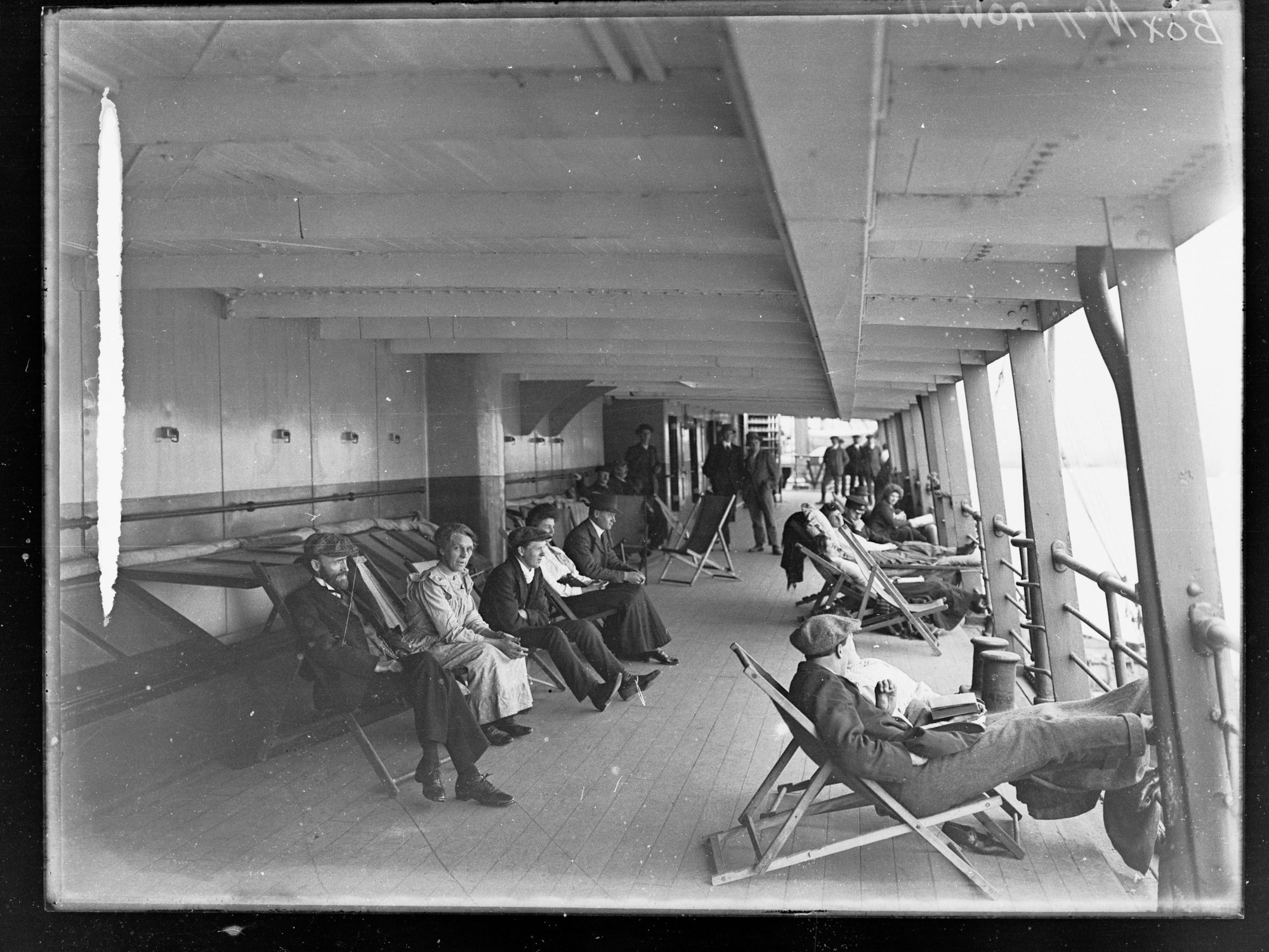 Passengers on deckchairs on steamship SS Commonwealth