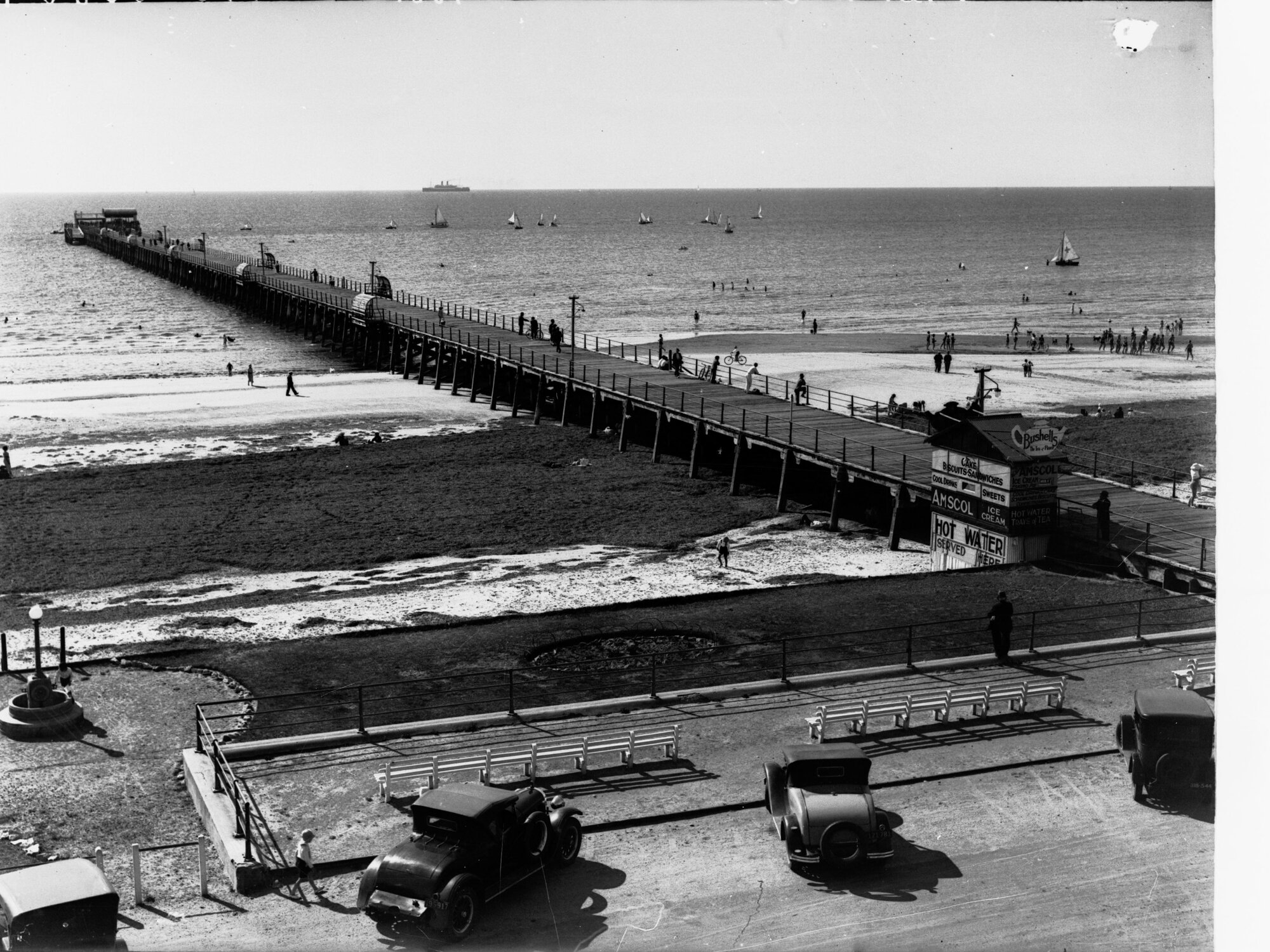 Largs Bay showing jetty and automobiles in carpark