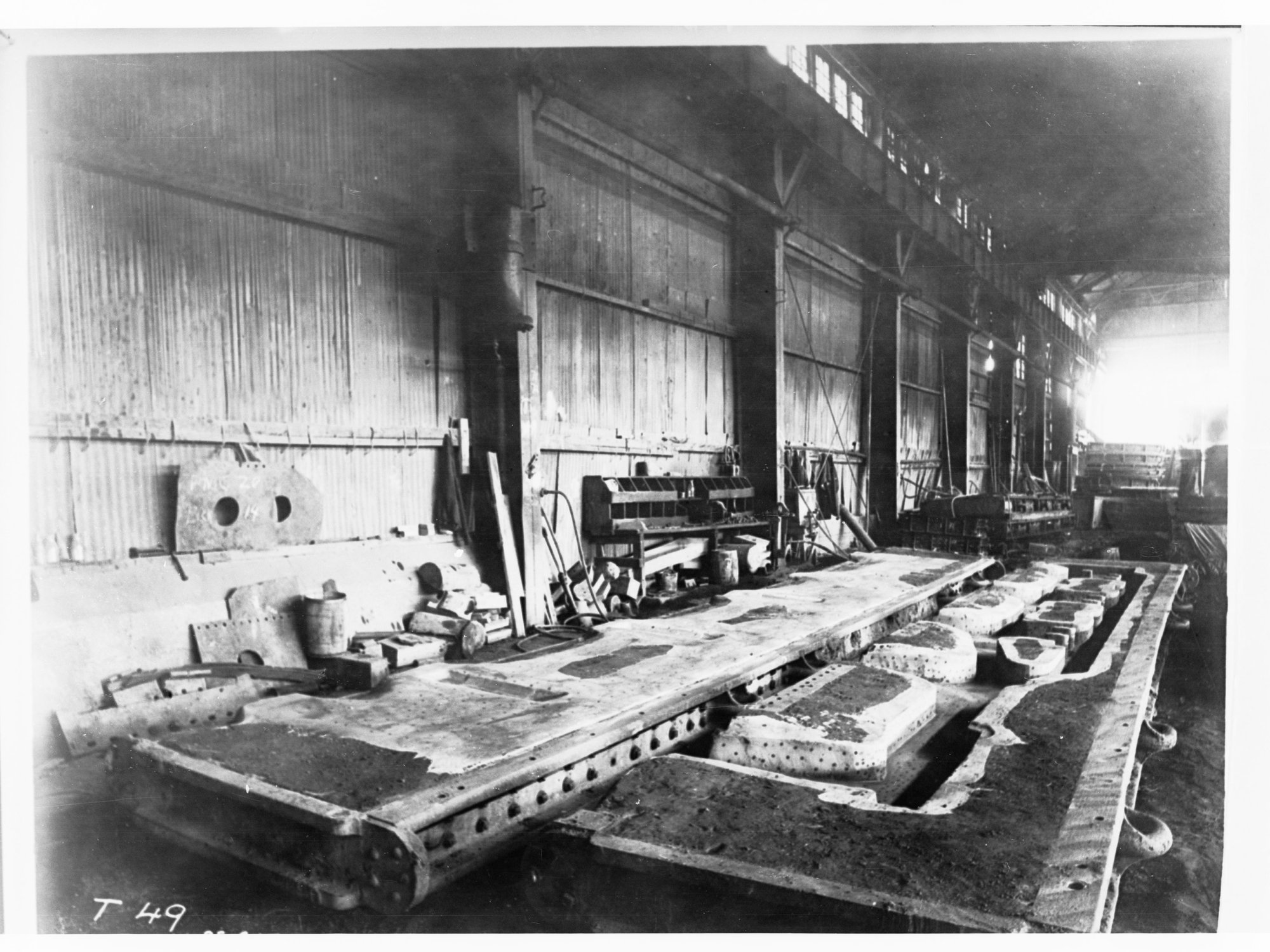 Armstrong and Whitworths works, Newcastle, England - railway locomotive being built