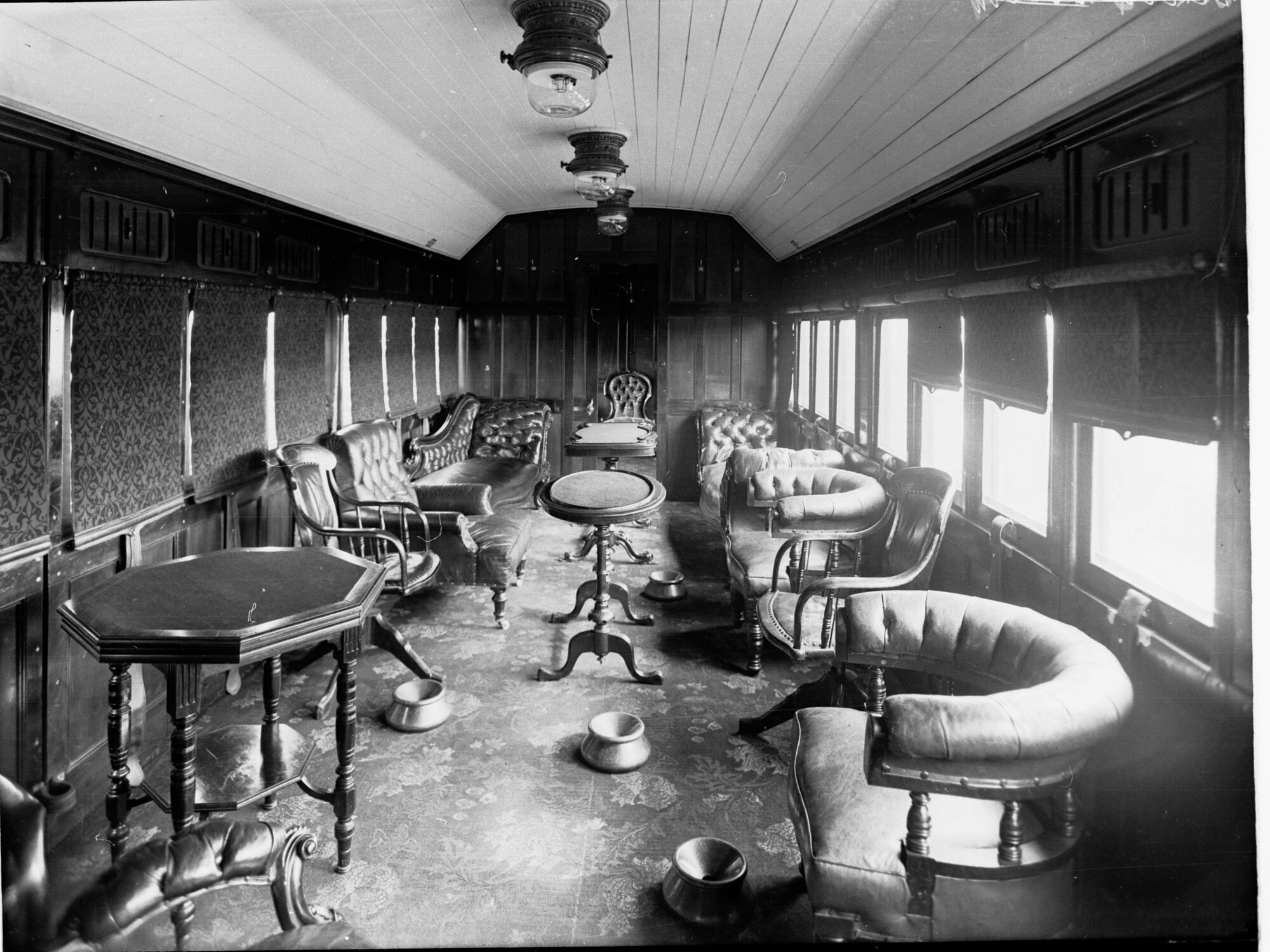 Sitting compartment interior of railway carriage - foot warmers on the floor