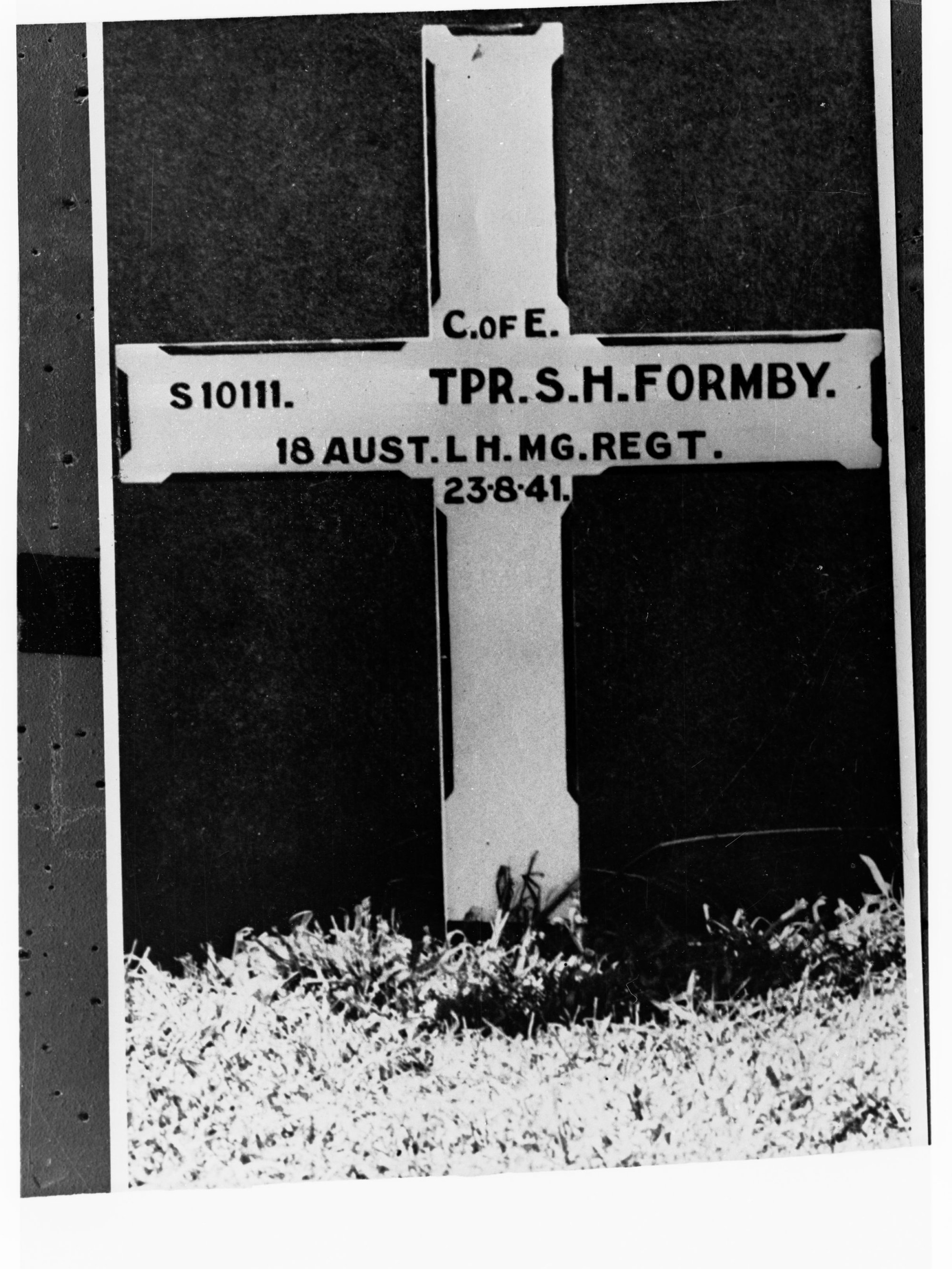 Cross in remembrance of Trooper S H Formby - Church of England, 23-8-41
