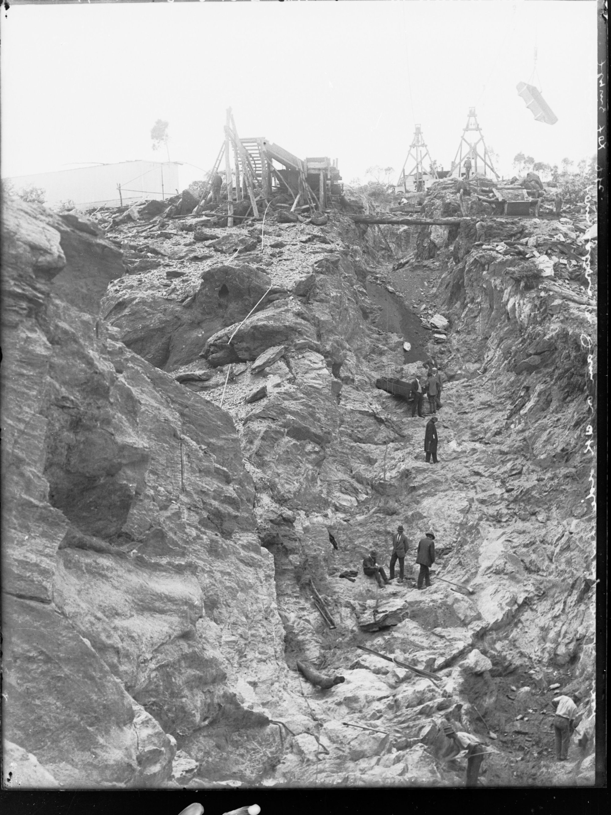 Construction of Warren Reservoir , South Australia- showing foundation of dam and concrete mixer