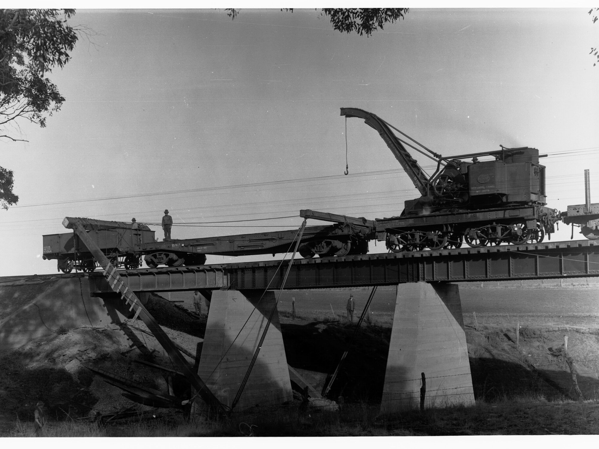 Railway Bridge over Pine Creek showing men working